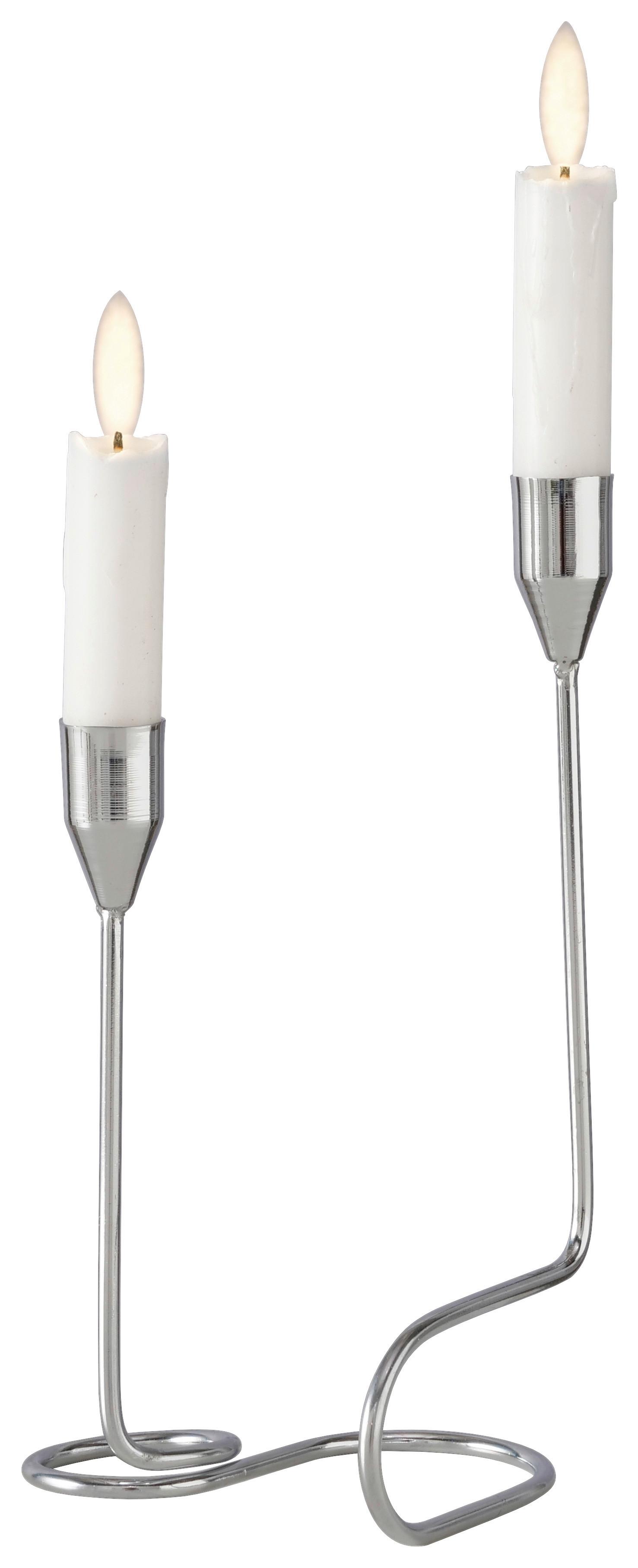 Stabkerzenhalter Timon I Silberfarben 2-flammig - Silberfarben, MODERN, Metall (12/10/24cm) - Mömax