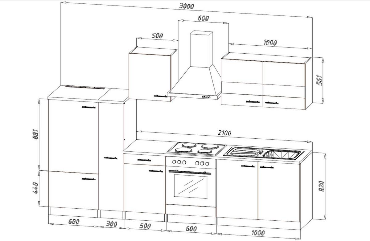 Küchenleerblock LBKB300WGG Grau/Weiß ca. 300 cm - Edelstahlfarben/Nussbaumfarben, Basics, Holzwerkstoff/Metall (300cm) - Respekta
