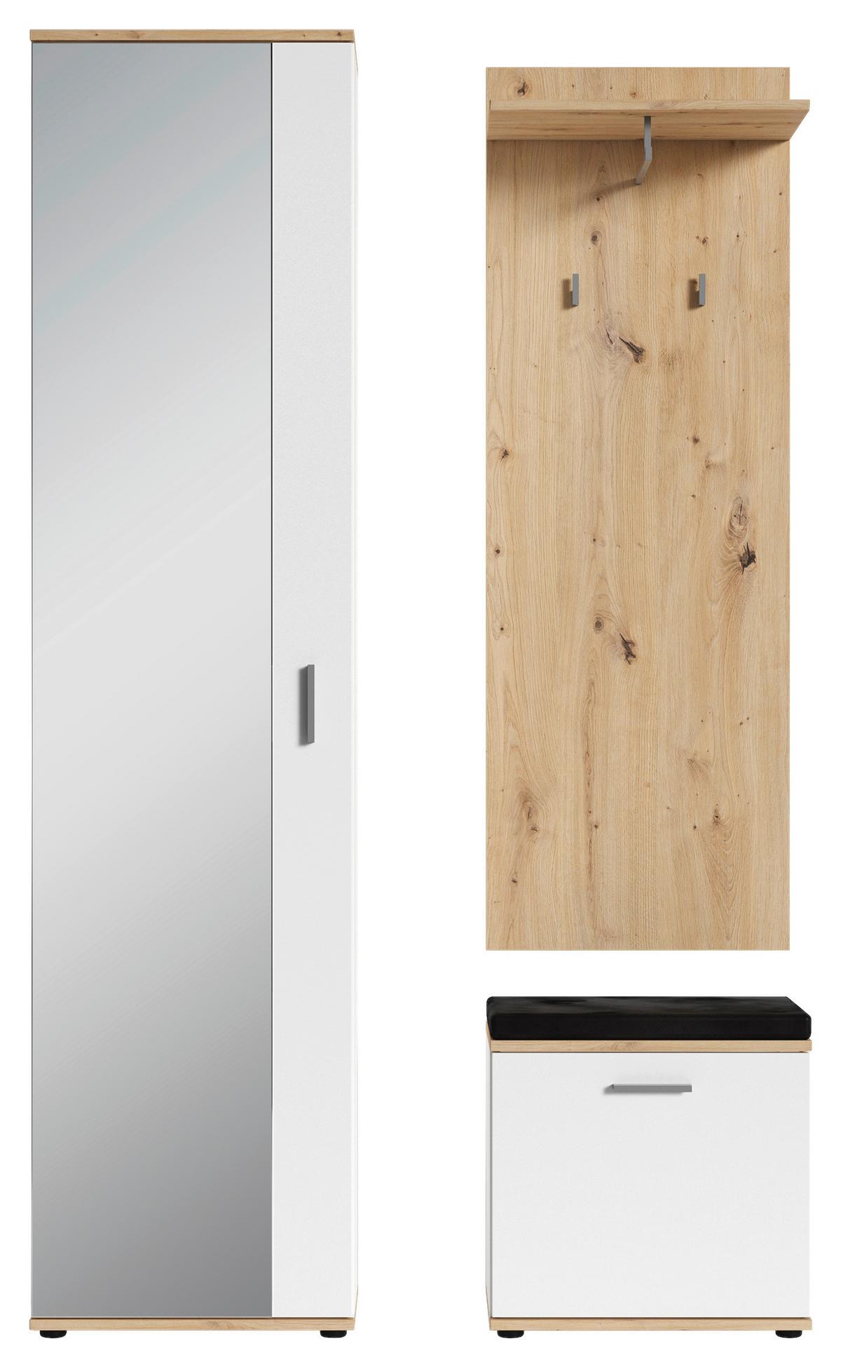 Garderobenbank Jakob ca.48,5x49x30cm Weiß,Eiche - Silberfarben/Schwarz, LIFESTYLE, Holzwerkstoff/Kunststoff (48,5/49/30cm) - MID.YOU