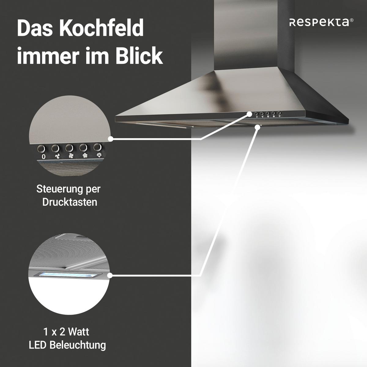 Dunstabzugshaube Nola Edelstahl B: ca. 60 cm - Edelstahlfarben, Trend, Metall (60/58-96/47,5cm) - Respekta