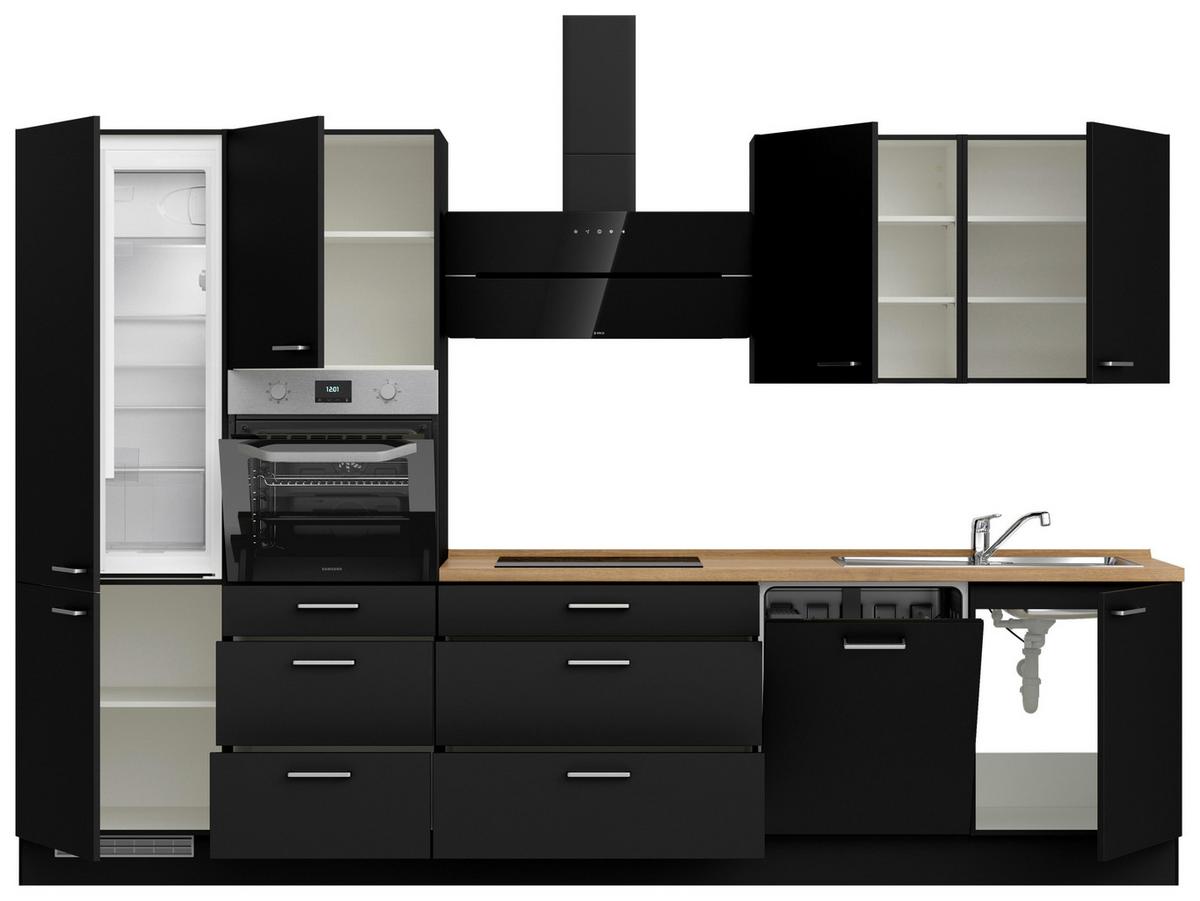 Küchenblock Touch High m. Geräten Schwarz - Edelstahlfarben/Eichefarben, MODERN, Holzwerkstoff/Metall (330cm) - Nobilia