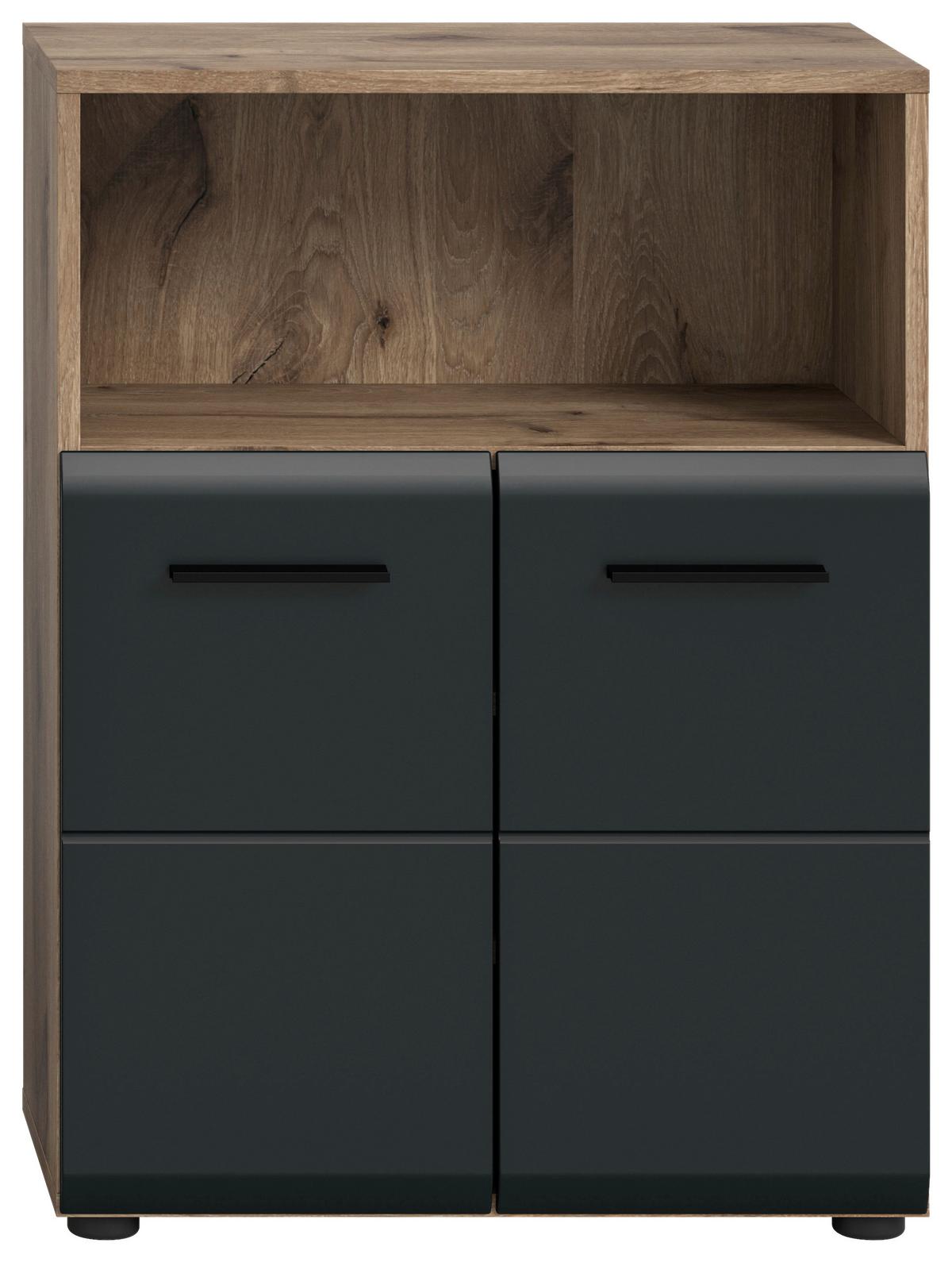 MIDISCHRANK ICE - Eiche dunkel/Schwarz, Basics, Holzwerkstoff/Kunststoff (60/80/30cm) - MID.YOU