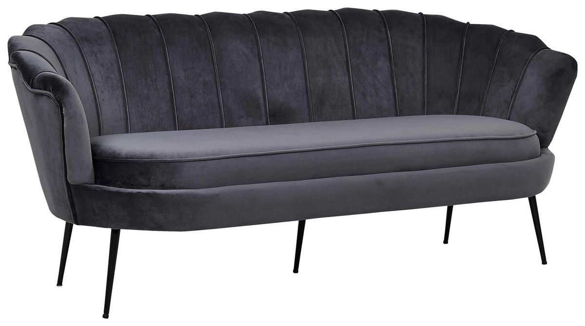 Sofa Calais ca. 180 cm Dunkelgrau Samt - Dunkelgrau/Schwarz, Design, Textil/Metall (180/78.5/78cm) - Livetastic