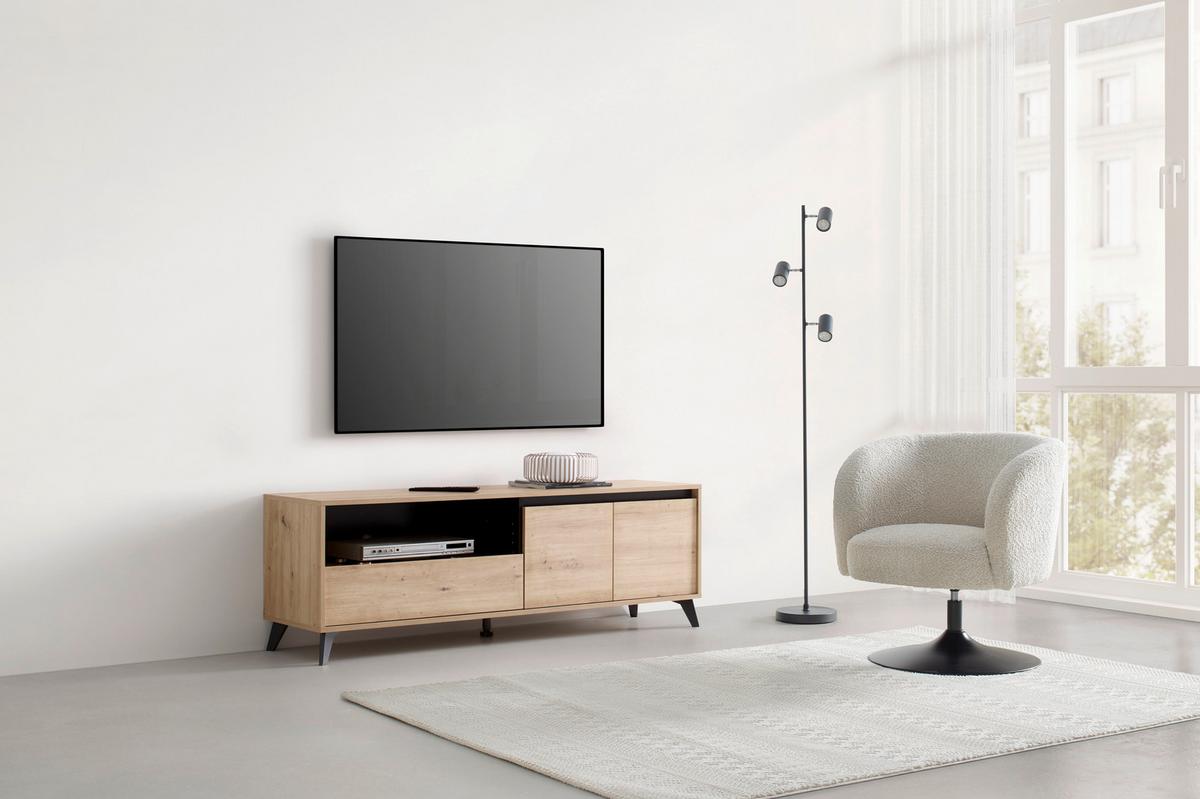 Lowboard Stirling Schwarz/Eiche Artisan - Schwarz/Eiche Artisan, MODERN, Holzwerkstoff (157/53/40cm) - Mömax