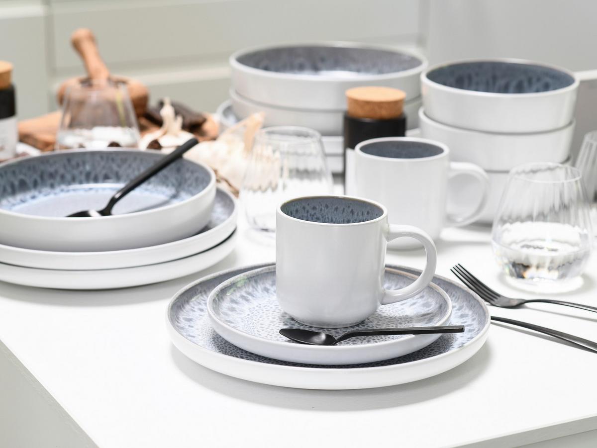 Serviciu de masă Nordic Fjord 16/1 - alb/gri satinat, Basics, ceramică - Creatable