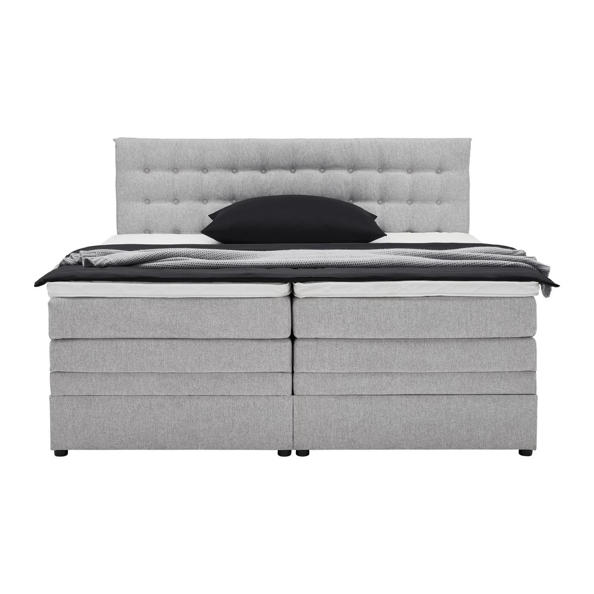 Boxspringbett Luzern Hellgrau ca. 180x200cm - Hellgrau/Schwarz, KONVENTIONELL, Kunststoff/Textil (180/200cm) - Premium Living