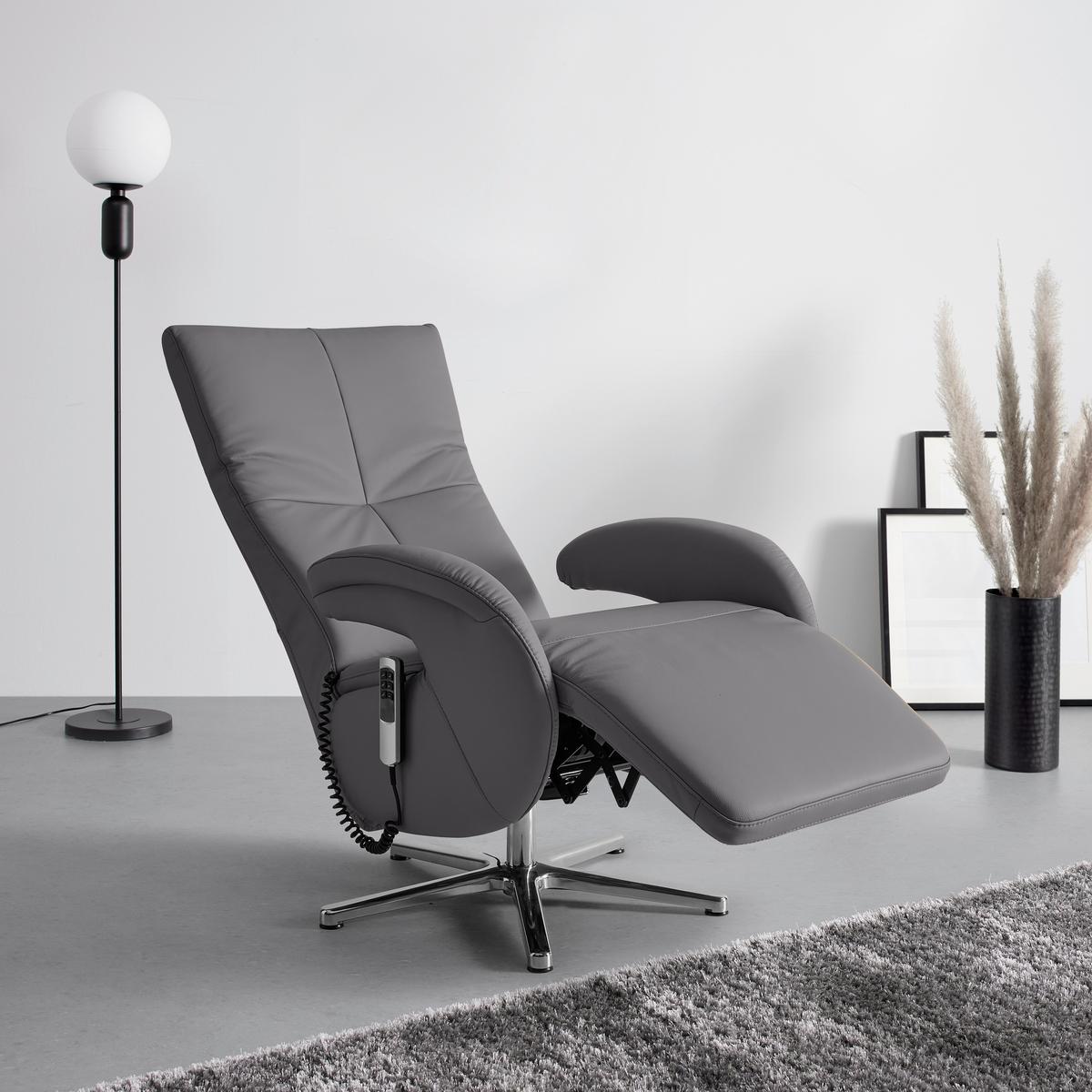 Relaxsessel Sitting 2 Anthrazit - Chromfarben/Anthrazit, MODERN, Leder (70/111/80cm) - Premium Living