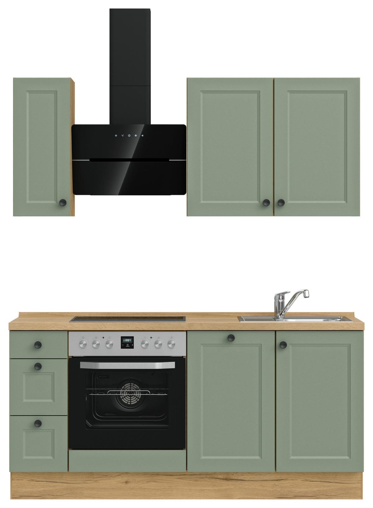 Küchenblock Casada High m. Geräten Schilfgrün - Schilfgrün/Eichefarben, MODERN, Holzwerkstoff/Metall (180cm) - Nobilia