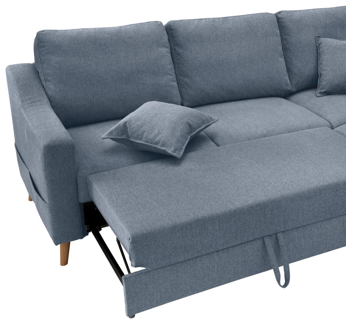 Wohnlandschaft Valentina Blau Struktur - Blau/Naturfarben, KONVENTIONELL, Holz/Textil (230/200cm) - P & B