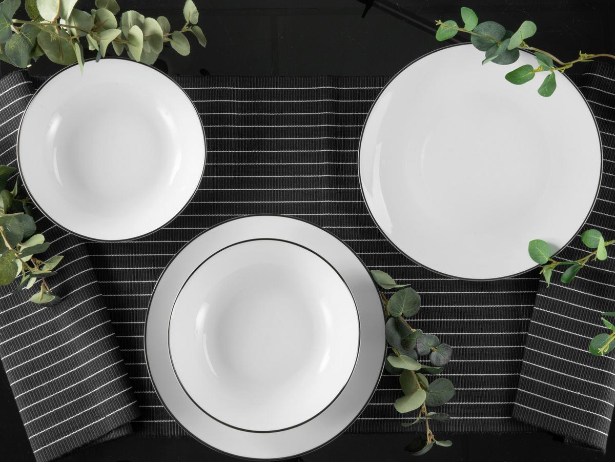 Tafelservice Schwarz/Weiß, 12-teilig - Schwarz/Weiß, Basics, Keramik (30,5/26/31cm) - Creatable