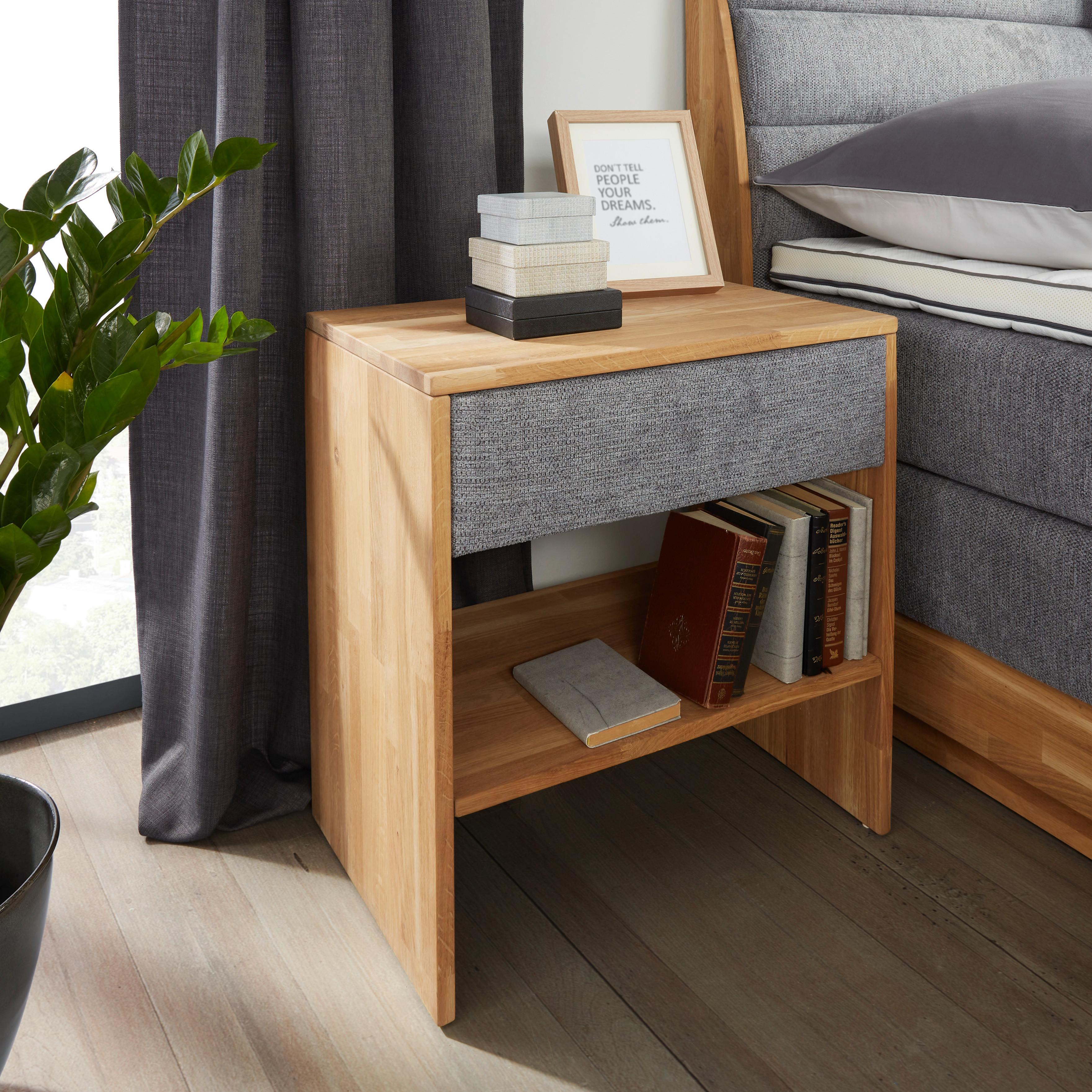 Nachtkästchen aus Eiche - Grau, KONVENTIONELL, Holz/Kunststoff (60/65,5/42cm) - Premium Living