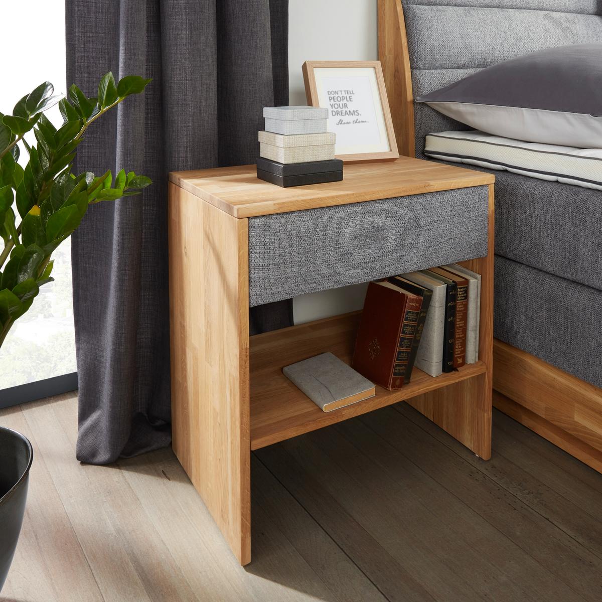 Nachtkästchen aus Eiche - Grau, KONVENTIONELL, Holz/Kunststoff (60/65,5/42cm) - Premium Living