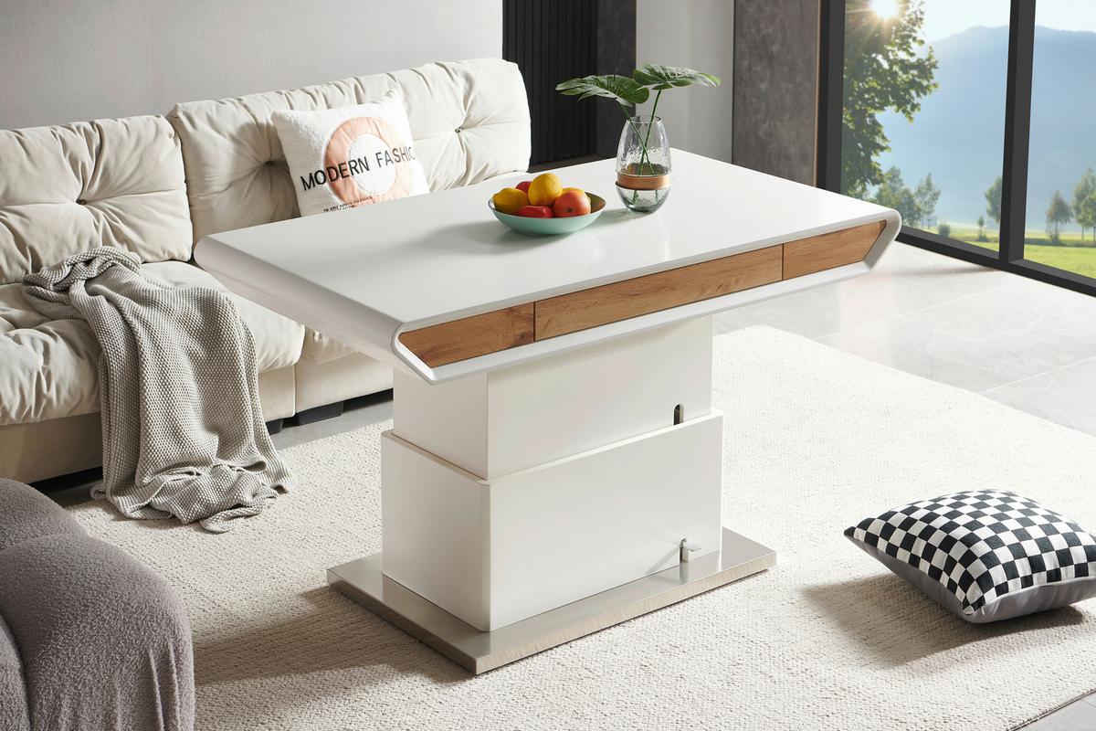STOLIK KAWOWY TOLA - kolor dębowy/biały, Design, materiał drewnopochodny/metal (130/70/49,5-77,5cm) - Livetastic
