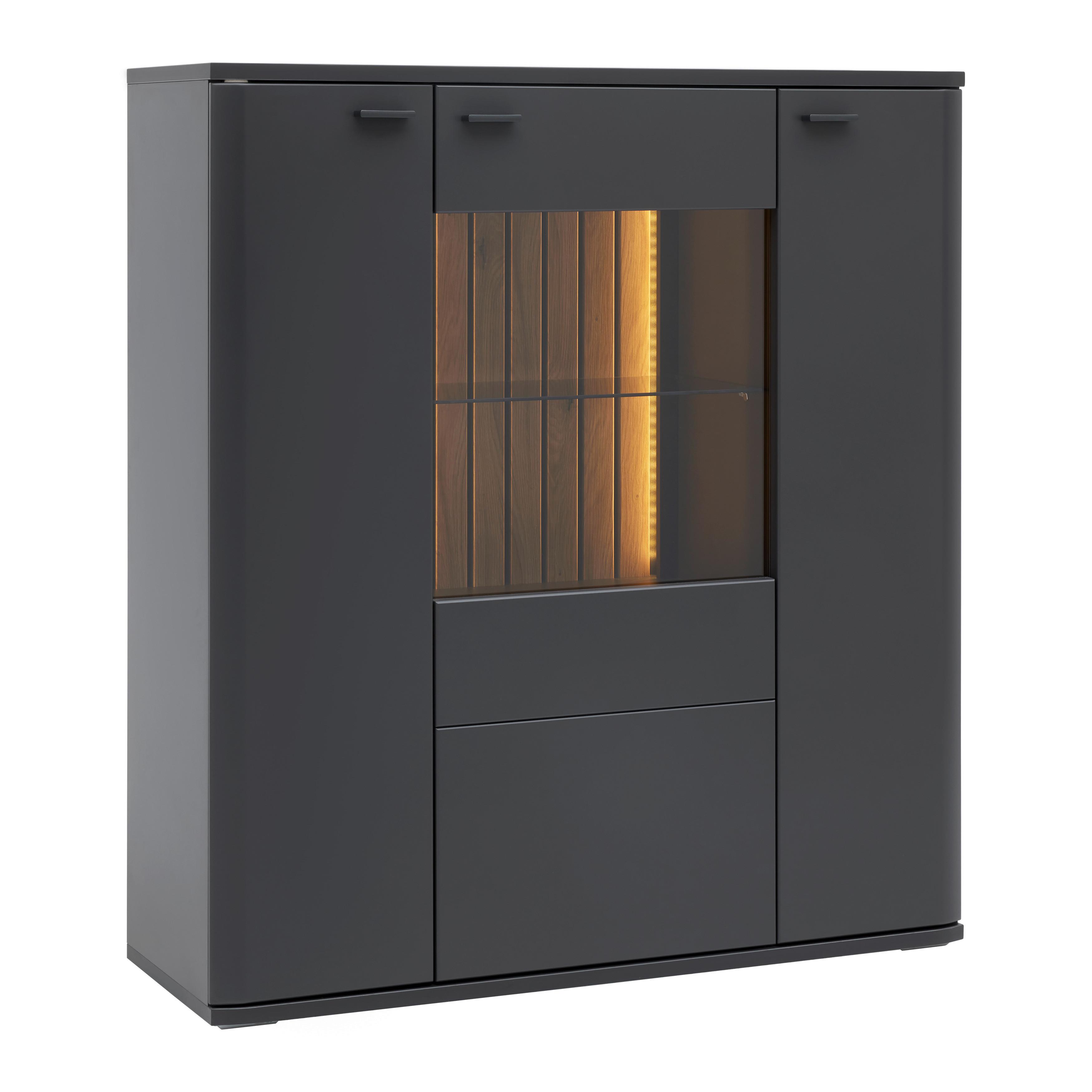 Highboard Carreto Grau - Anthrazit/Grau, MODERN, Glas/Holzwerkstoff (110/124/38cm) - Premium Living