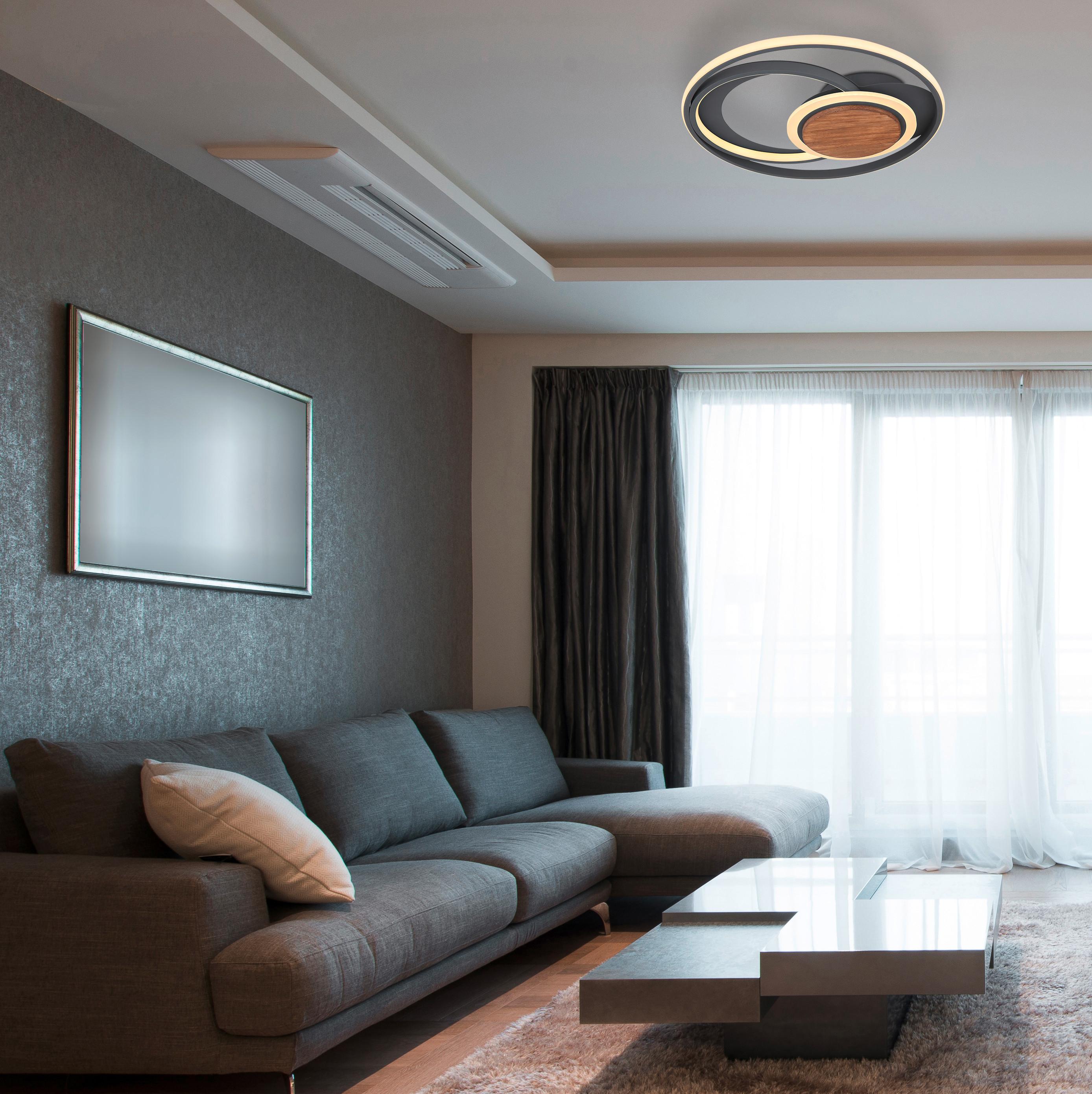 LED-Deckenleuchte Nirra Graphitfarben max. 40 Watt - Dunkelbraun/Opal, Design, Holz/Kunststoff (49,5/8cm) - Globo