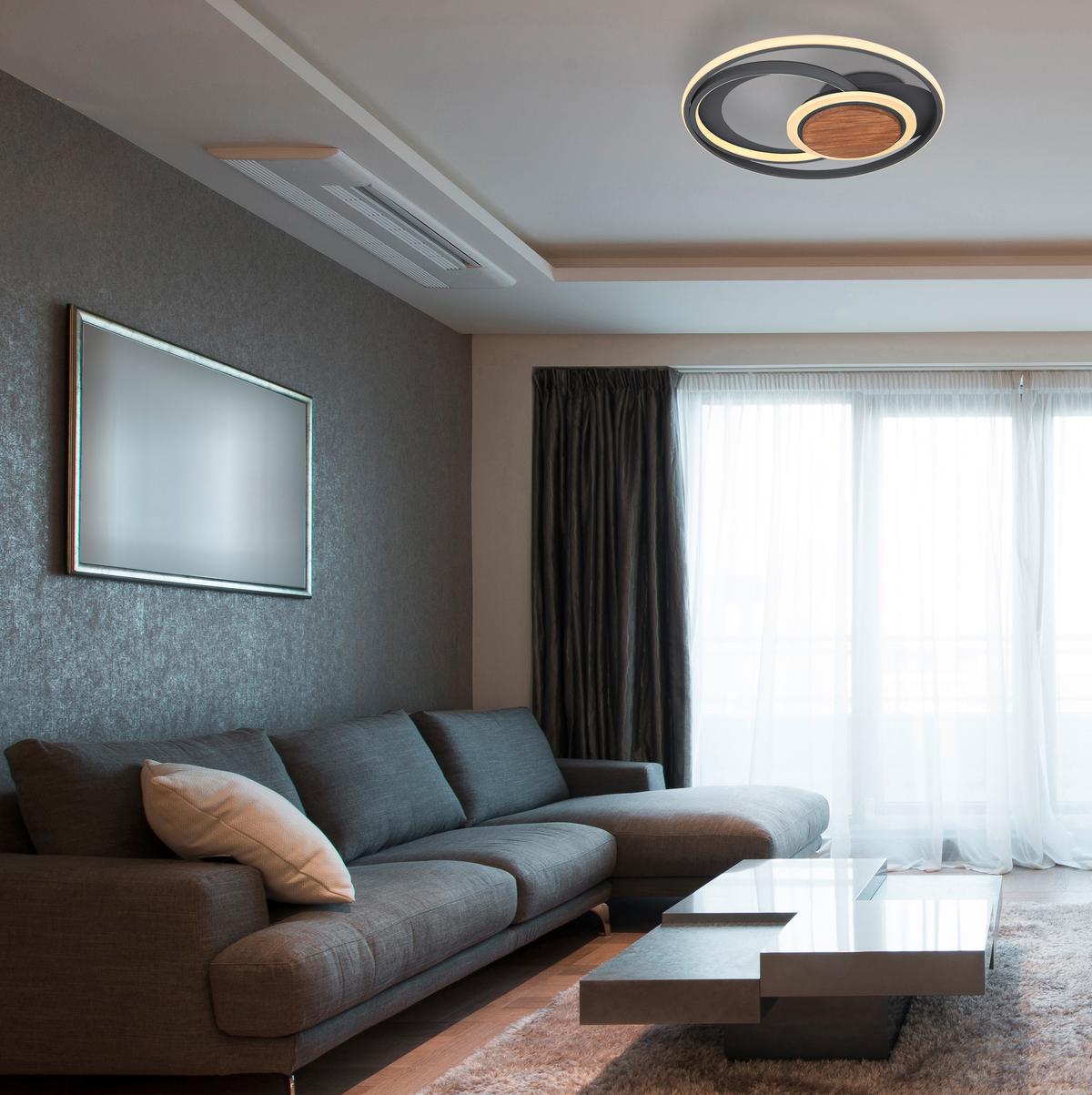 LED-Deckenleuchte Nirra Graphitfarben max. 40 Watt - Dunkelbraun/Opal, Design, Holz/Kunststoff (49,5/8cm) - Globo