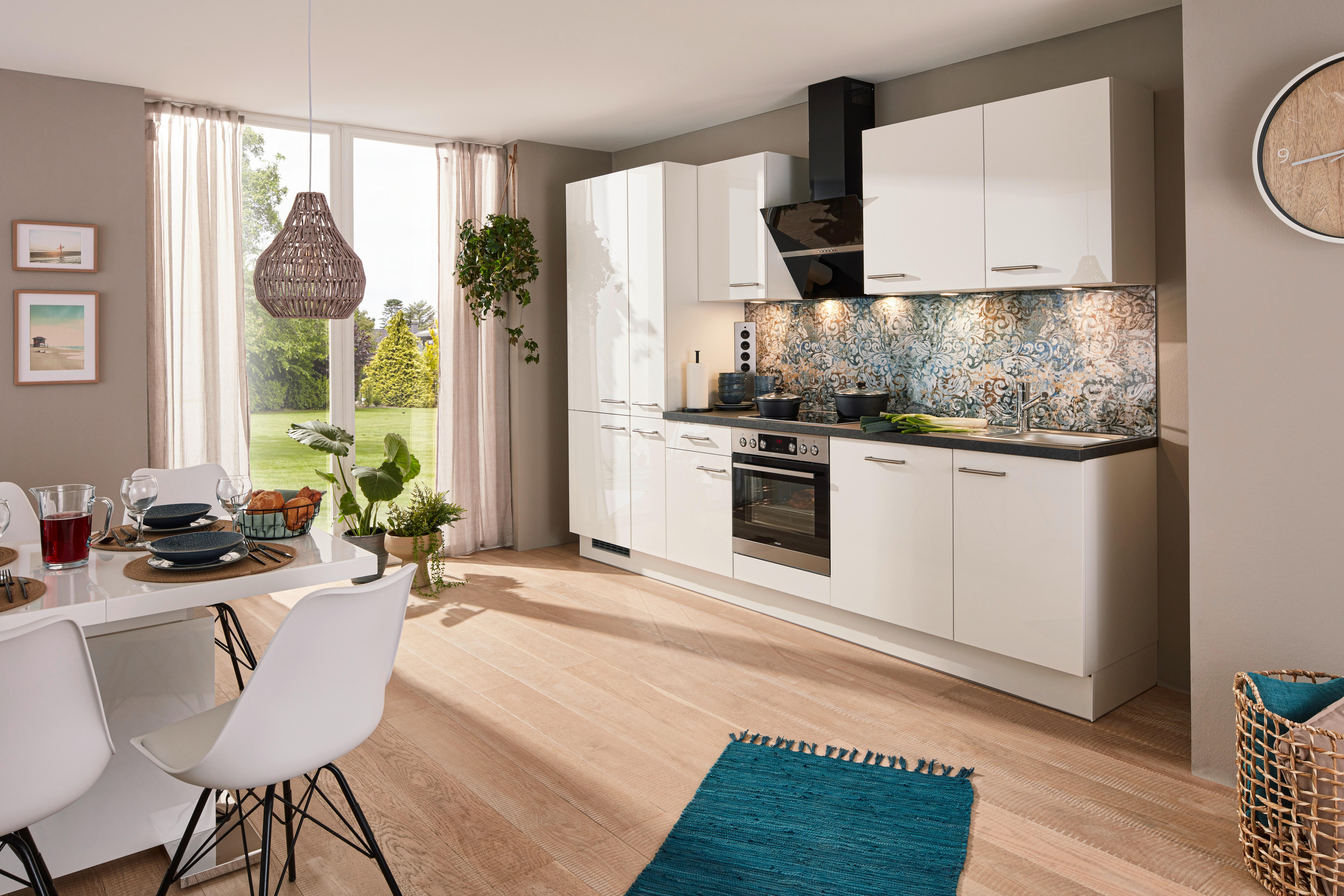 Küchenblock in Weiß Hochglanz - Weiß, MODERN, Holzwerkstoff/Metall (310cm) - Impuls