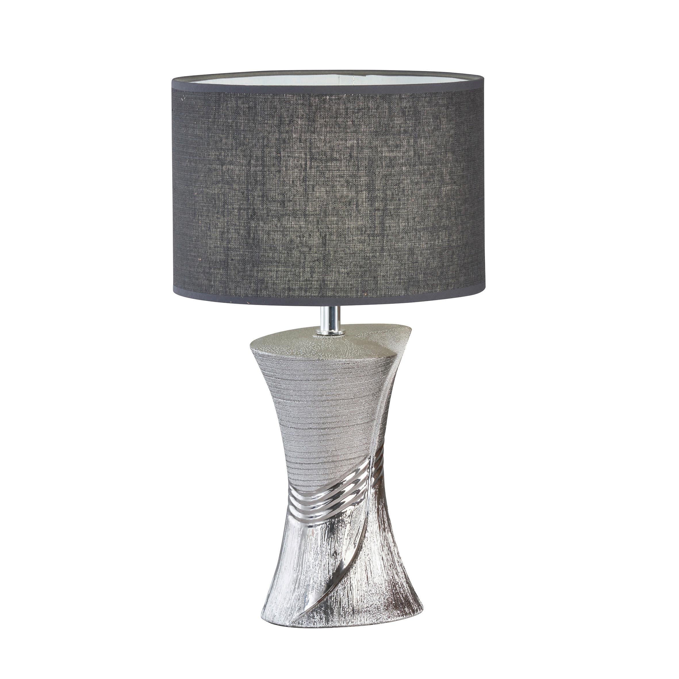 LAMPA STOŁOWA 50724 LOUIS - kolor srebrny/szary, Design, tkanina/ceramika (25/44cm) - Fischer & Honsel