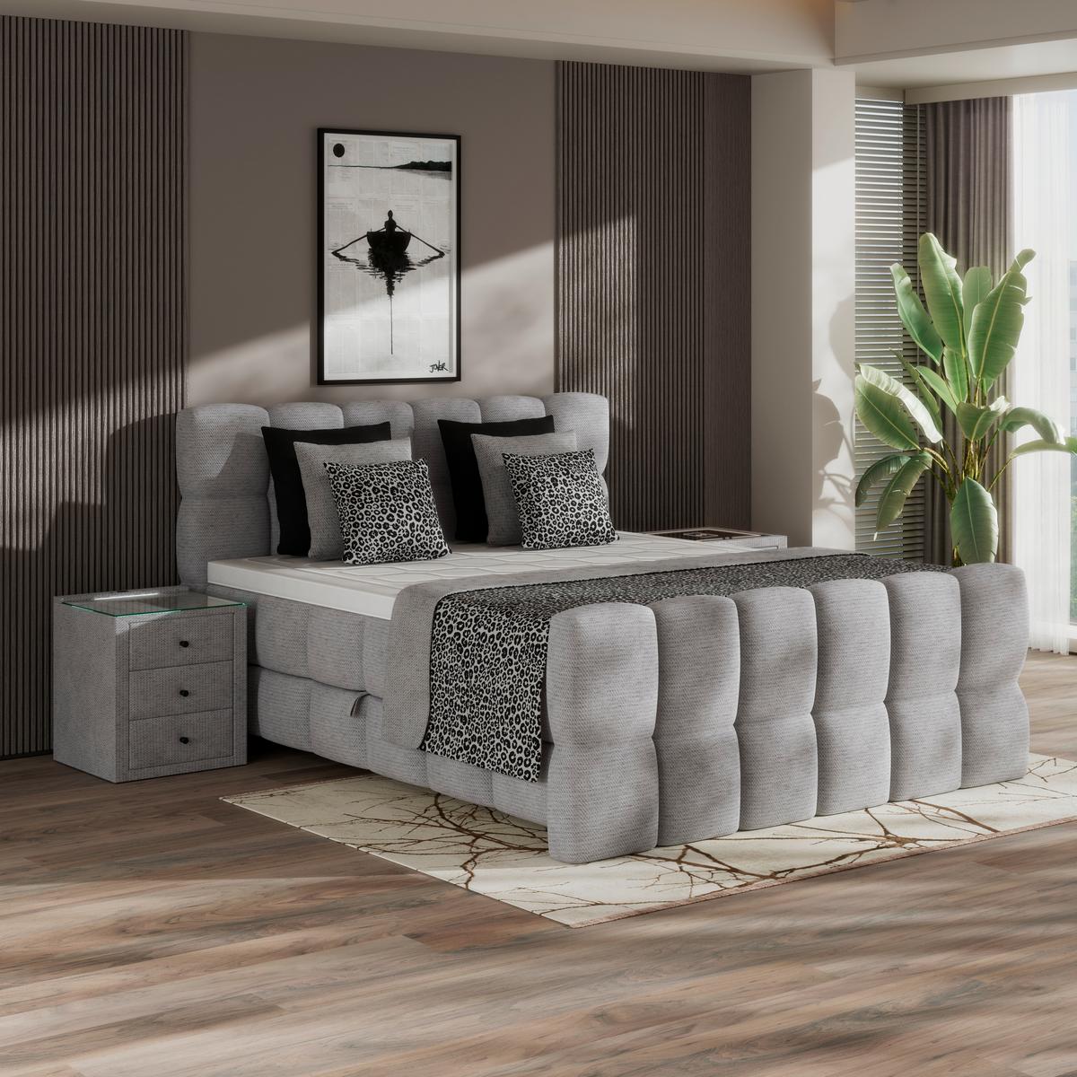 Postelja Boxspring Brisbane, Barva Šampanjca, 180x200 - barve šampanjca/črna, Trend, umetna masa/tekstil (180/200cm) - Premium Living
