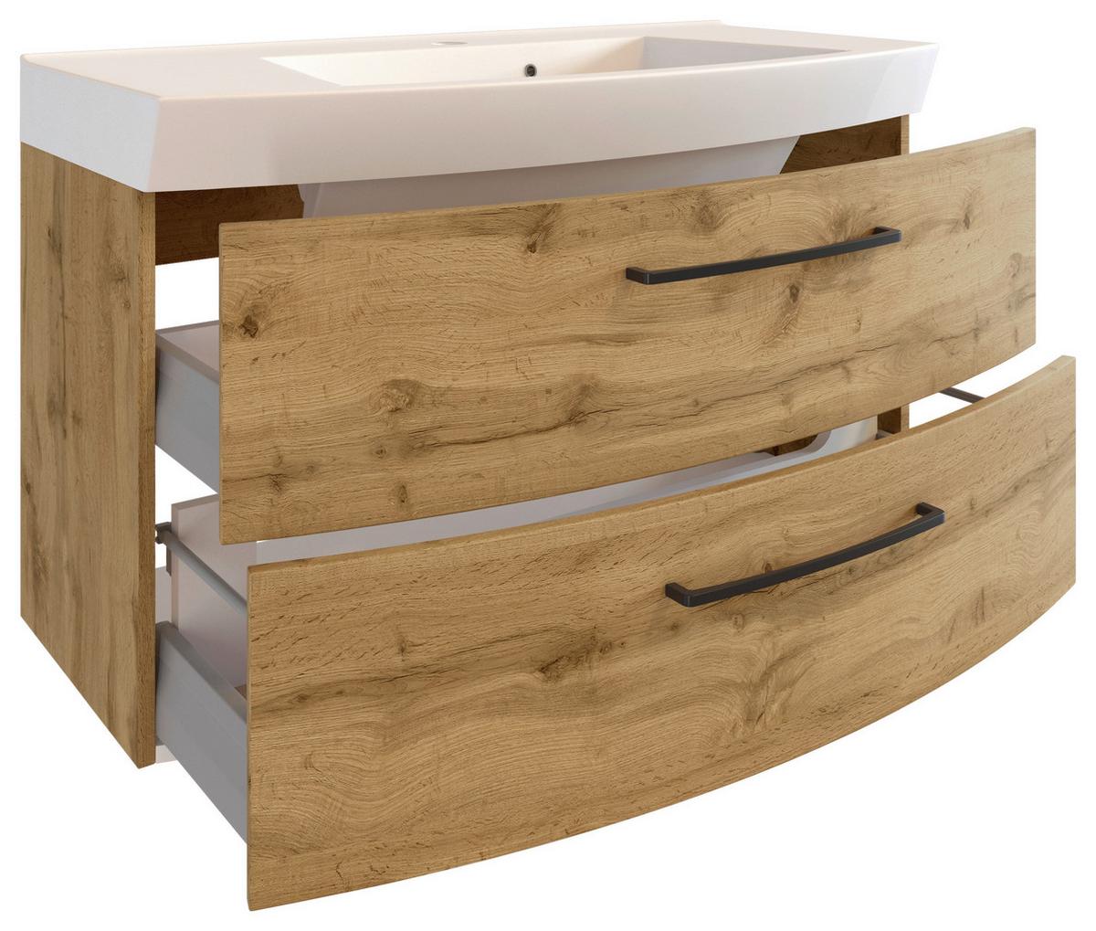 Waschtischkombi ''Manchester'', Eichefarben - Eichefarben/Schwarz, MODERN, Keramik/Holzwerkstoff (100cm) - Held