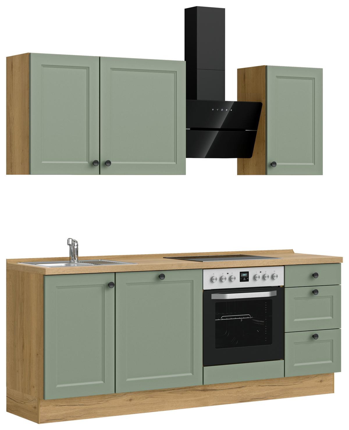 Küchenblock Cascada High m. Geräten Schilfgrün - Schilfgrün/Eichefarben, MODERN, Holzwerkstoff/Metall (210cm) - Nobilia