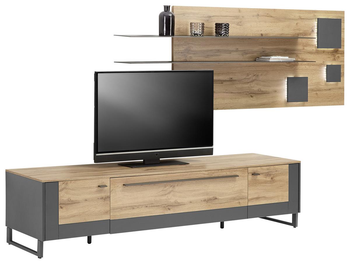Wandpaneel in Eiche-/Schieferfarben - Schieferfarben/Eichefarben, MODERN, Holzwerkstoff (194/70/22cm) - Premium Living