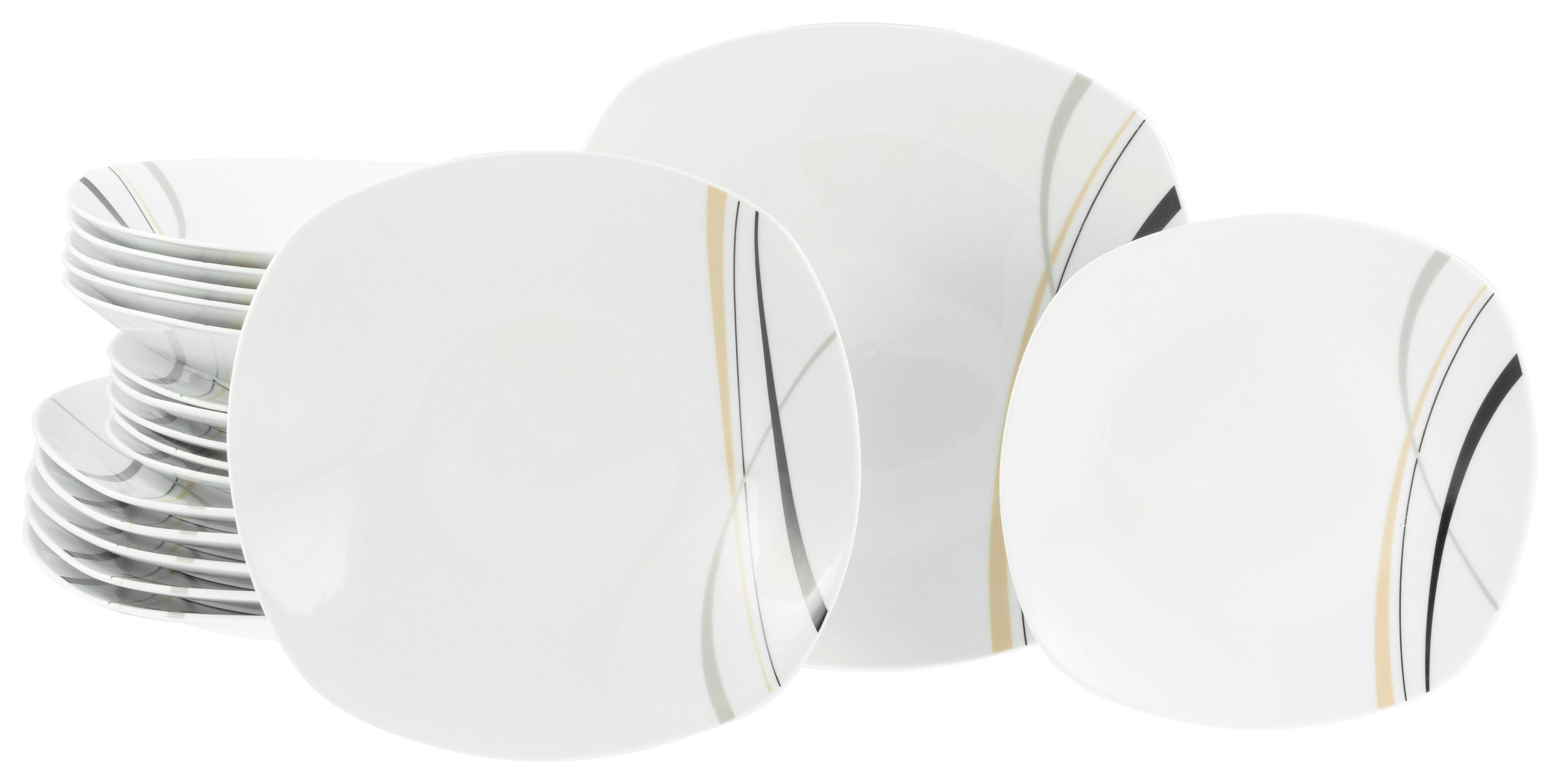 Tafelservice Square City Line Grau/Weiß, 18-teilig - Weiß/Grau, Trend, Keramik - Creatable