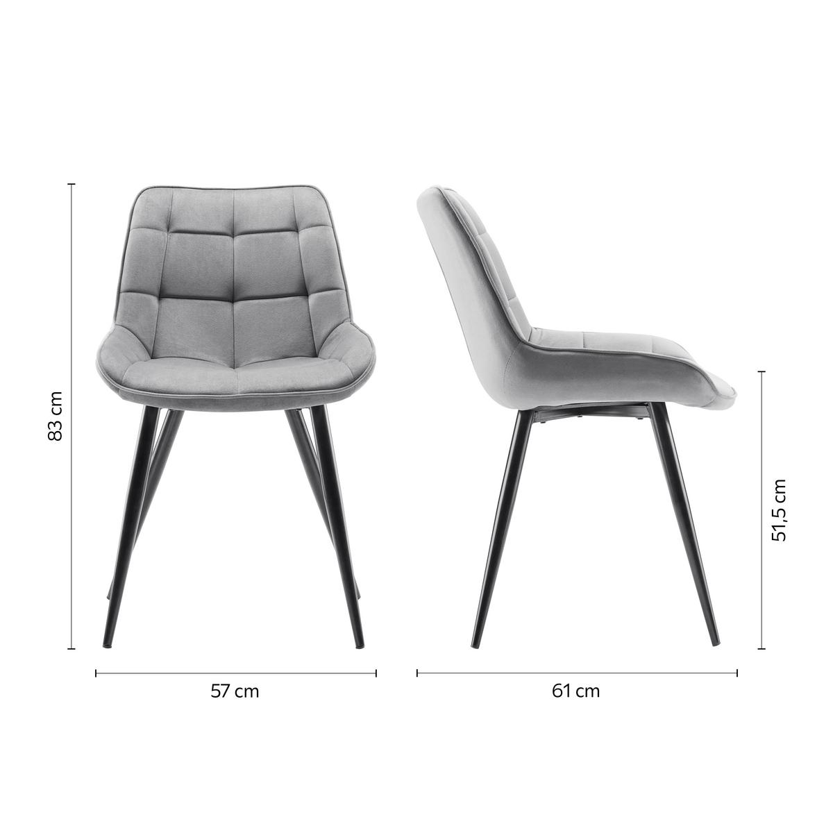 Stuhl Alina Grau Samt Gepolstert - Schwarz/Grau, MODERN, Holz/Textil (59/84/51cm) - Bessagi Home