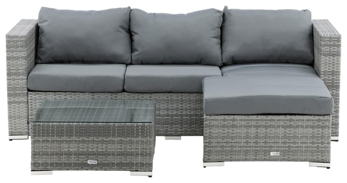 Dining-Loungeset Rotterdam ca. 202x160 cm Grau - Grau, KONVENTIONELL, Glas/Kunststoff - Gardenson