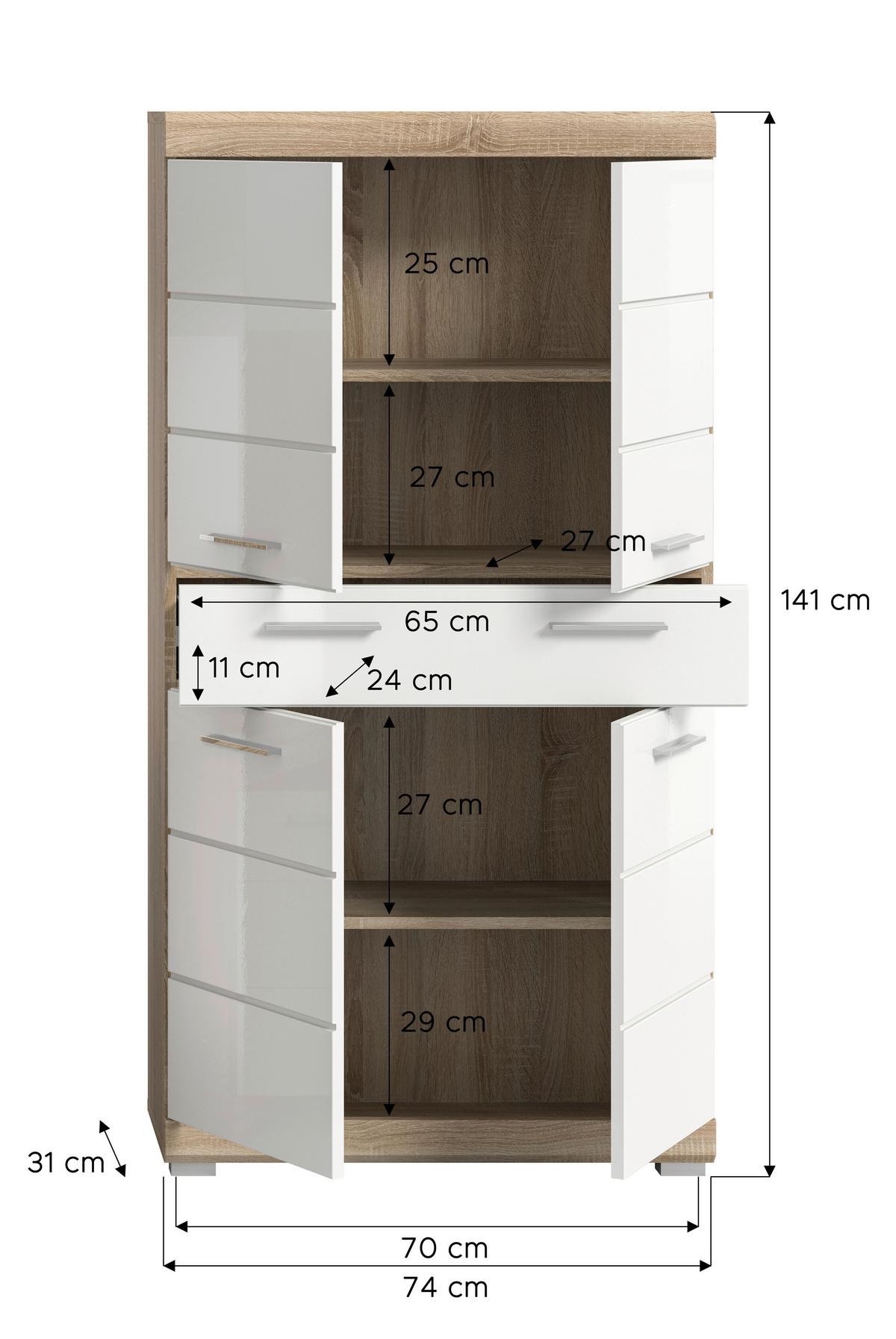 Srednje Visoka Omara Lambada - srebrne barve/bela, Moderno, umetna masa/leseni material (74/141/31cm) - MID.YOU