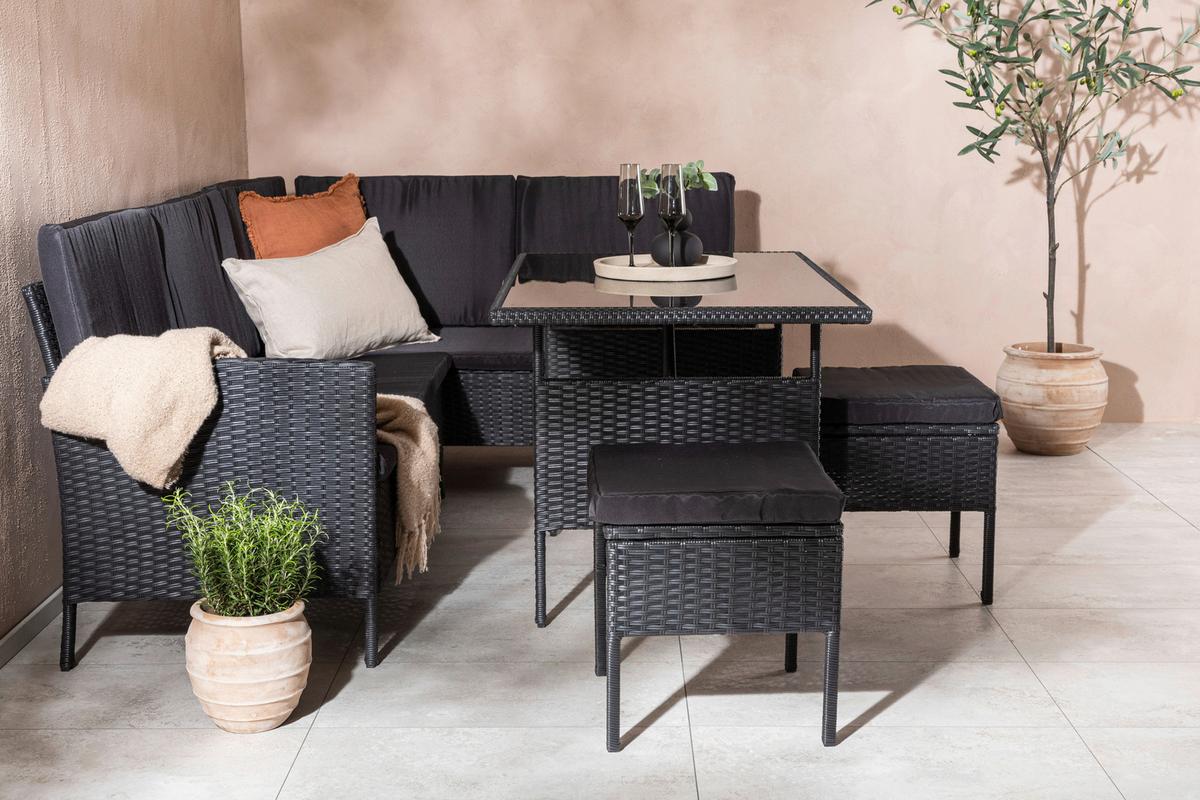 Dining-Loungeset Knock Schwarz - Schwarz, KONVENTIONELL, Kunststoff - Gardenson