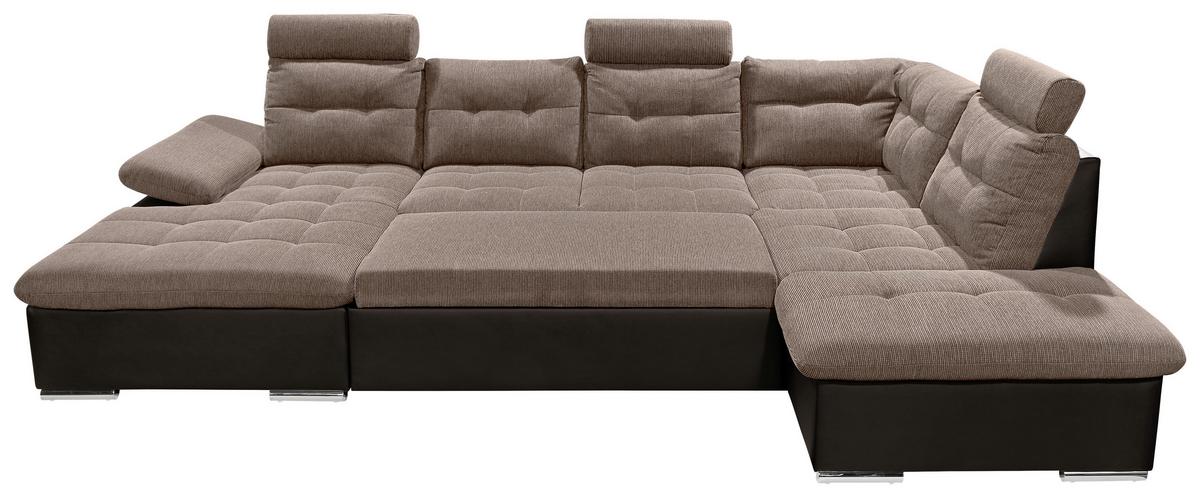 Wohnlandschaft Jakarta U inkl. Kissen Braun - Hellbraun/Dunkelbraun, MODERN, Holzwerkstoff/Textil (170/324/218cm) - MID.YOU