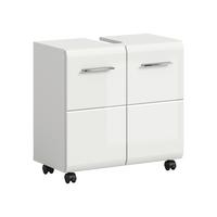 Waschbeckenunterschrank Ice Weiß/Weiß Hochglanz - Weiß Hochglanz/Silberfarben, Trend, Holzwerkstoff/Kunststoff (60/58/30cm) - MID.YOU