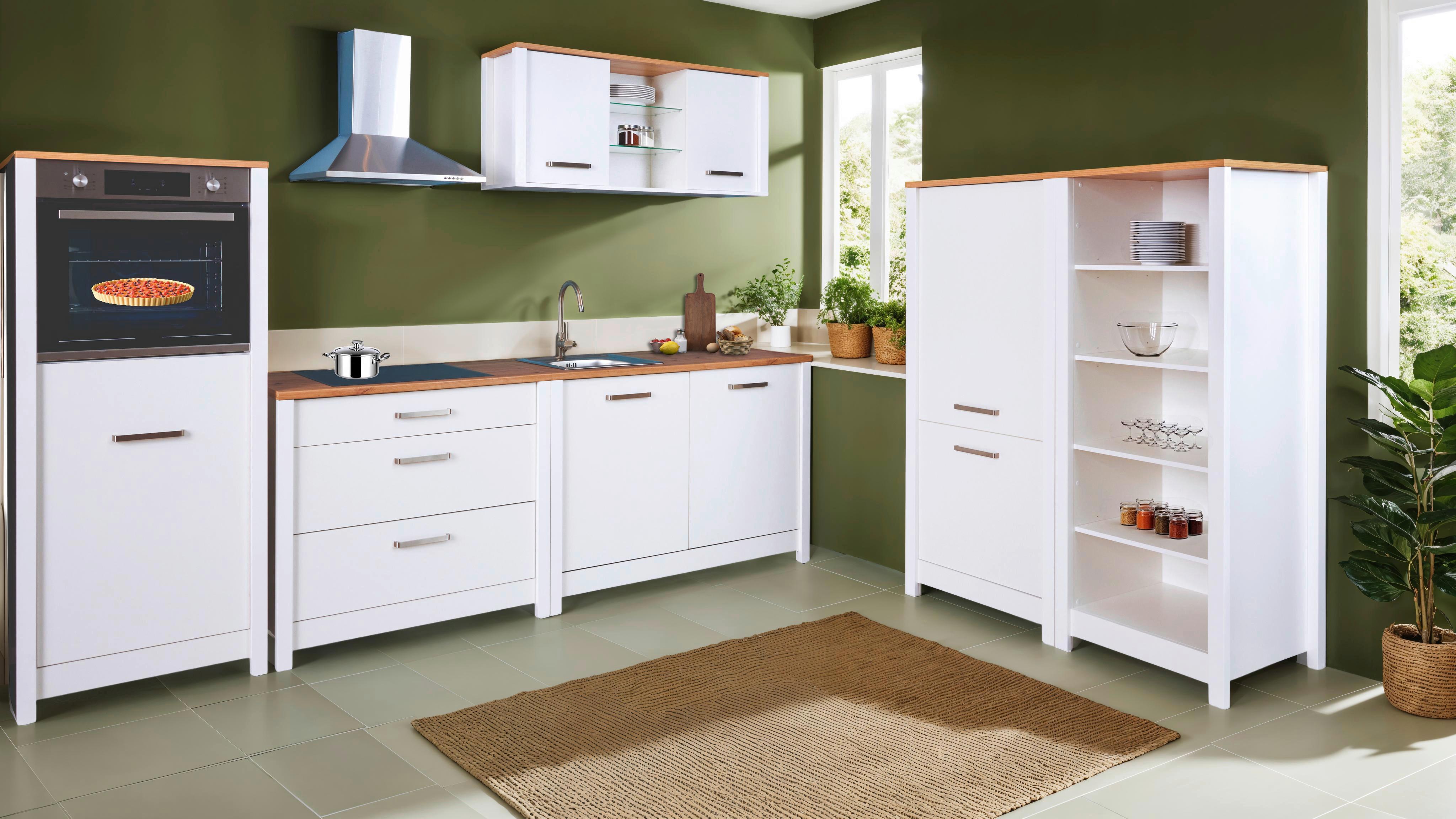 Küchenleerblock Bundle 8-Sorba o. Geräte Weiß - Silberfarben/Weiß, MODERN, Glas/Holzwerkstoff (430cm) - home24