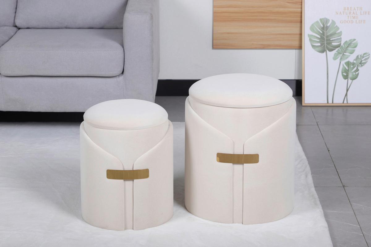 HOCKERSET FORCET 125 - Beige, Design, Textil (30,5+37cm) - Kayoom