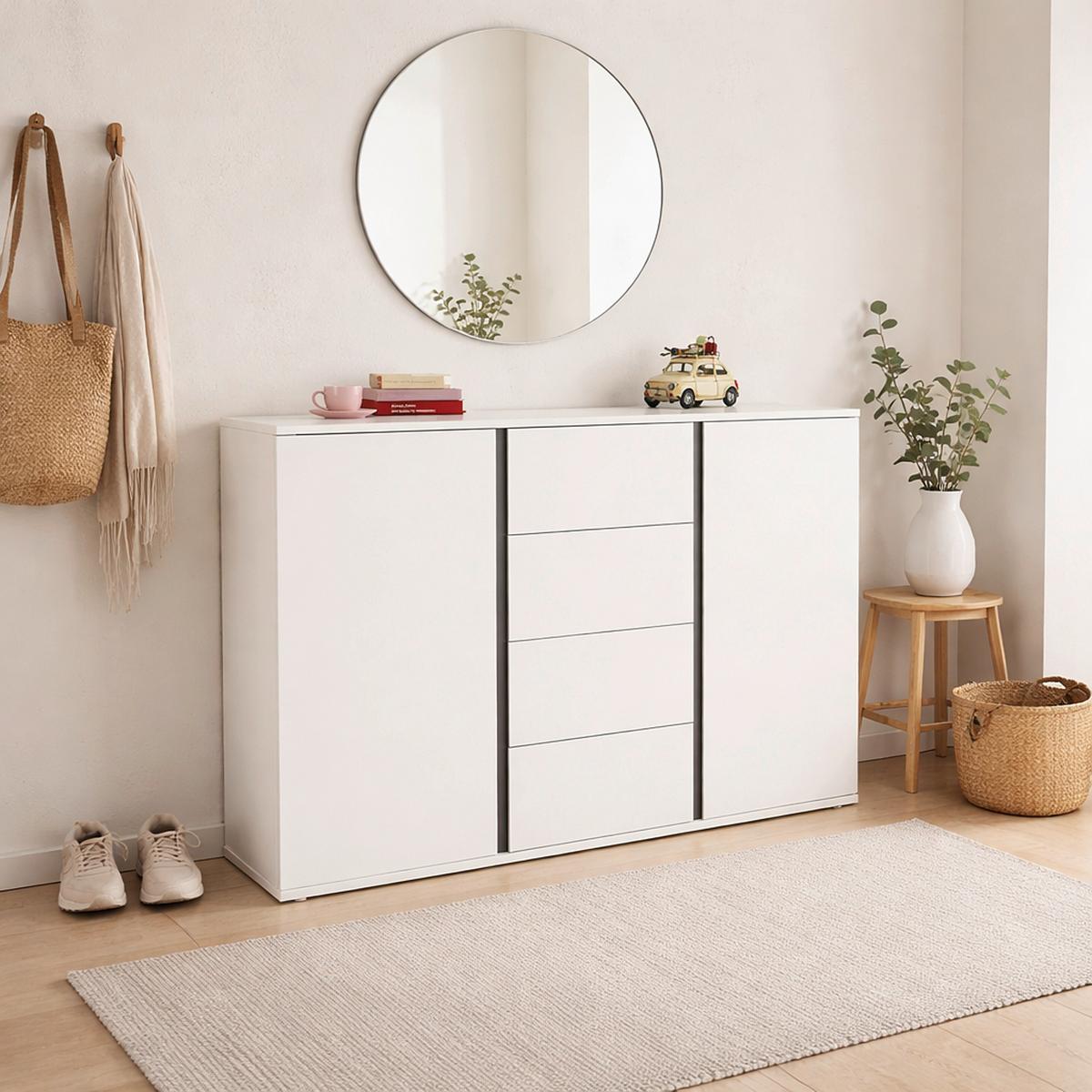 Sideboard Bianco in Weiss - Weiss/Silberfarben, Modern, Holzwerkstoff/Kunststoff (150/95/43cm) - Mömax