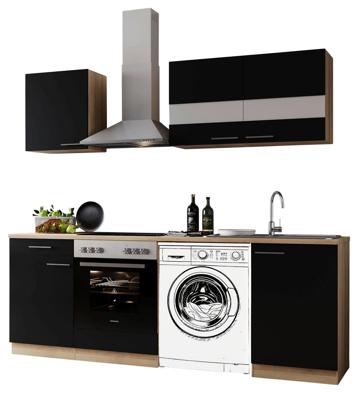 Kuhinjski Blok Z Aparati Merle, 220cm - barve nerjavečega jekla/črna, Basics, kovina/steklo (220cm) - Respekta