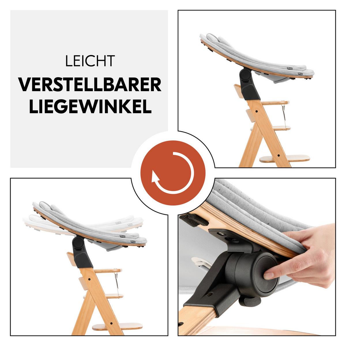 LEŻAK DO WYSOKIEGO KRZESŁA HIGHCHAIR BOUNCER ECO - kolor bukowy/jasnoszary, Basics, drewno/tkanina (50/40/66cm) - Hauck
