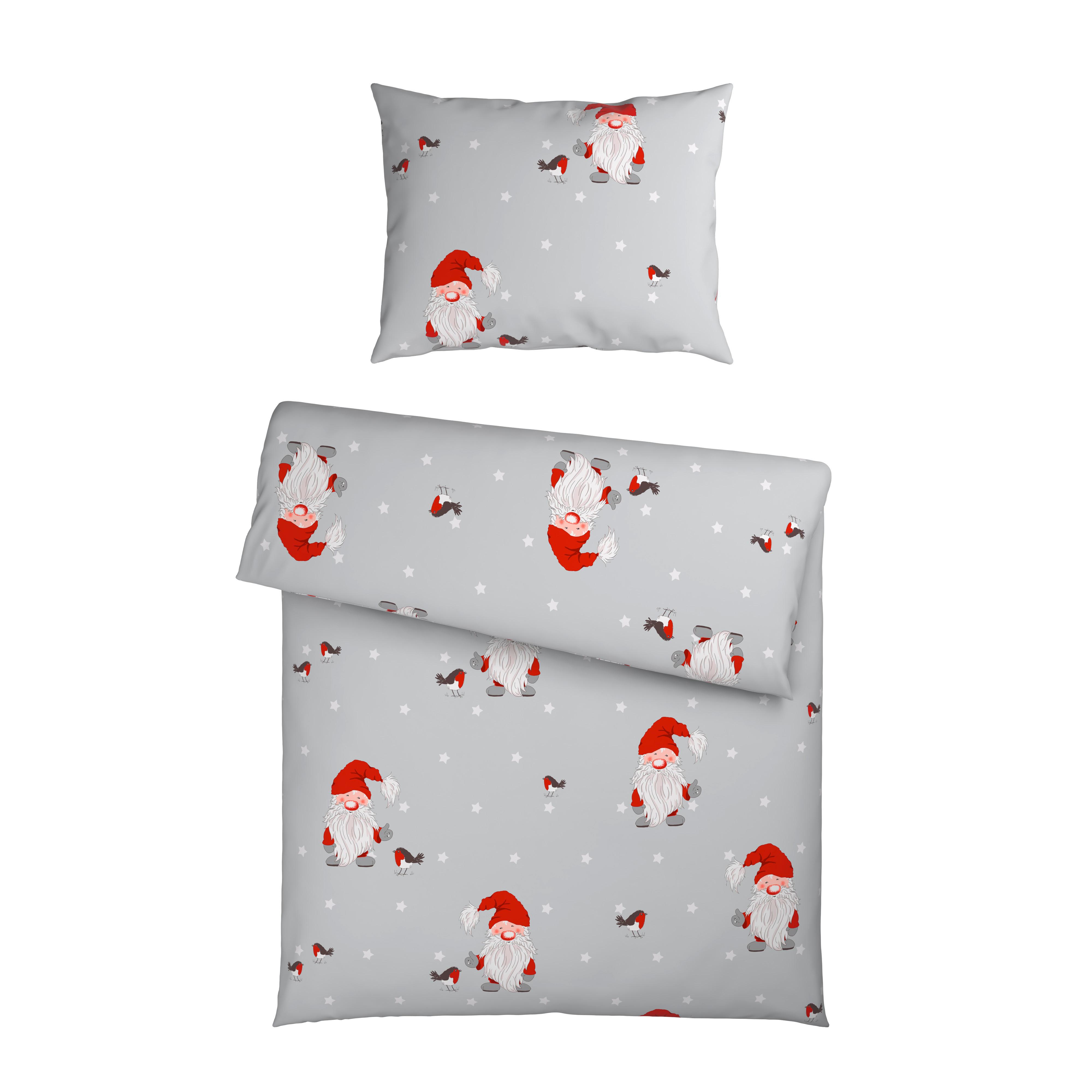 Bettwäsche Wichtel Fred Grau/Rot ca. 140x200cm - Rot/Grau, Textil (140/200cm) - Mömax