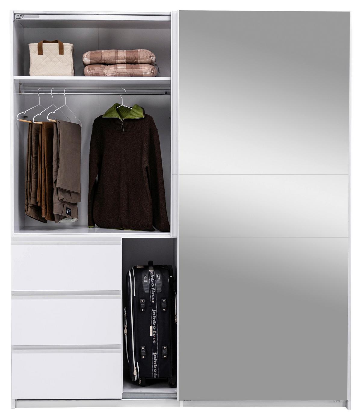 Omara Z Drsnimi Vrati Wilma, Bela - bela, Moderno, kovina/leseni material (175/210/61,5cm) - P & B