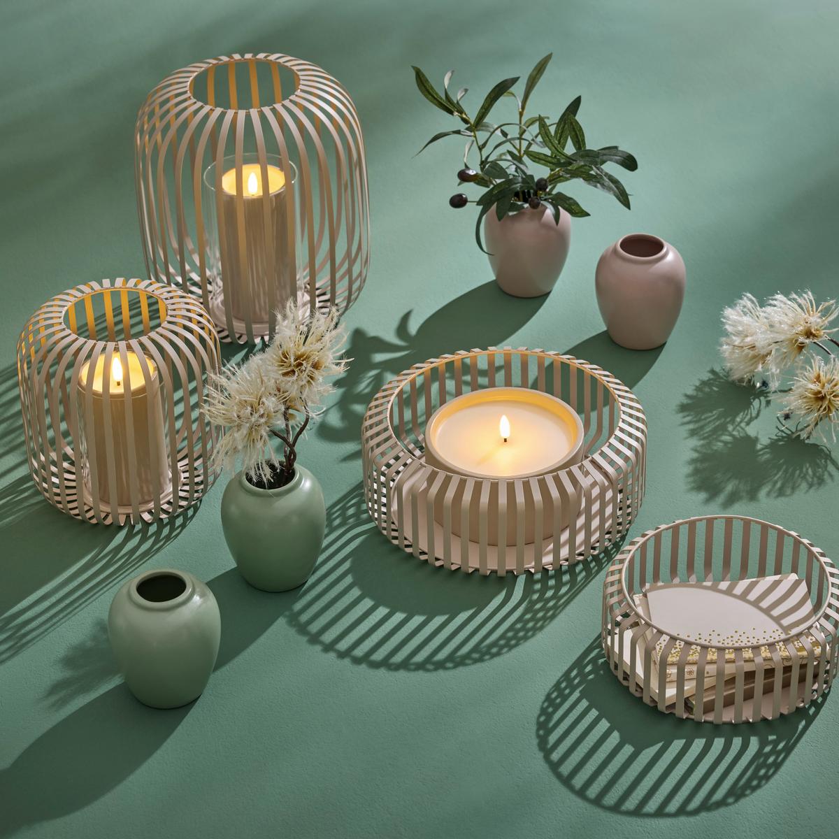 Laterne Jola Beige ⌀ 19cm - Beige, Modern, Glas/Metall (19/18,5cm) - Mömax