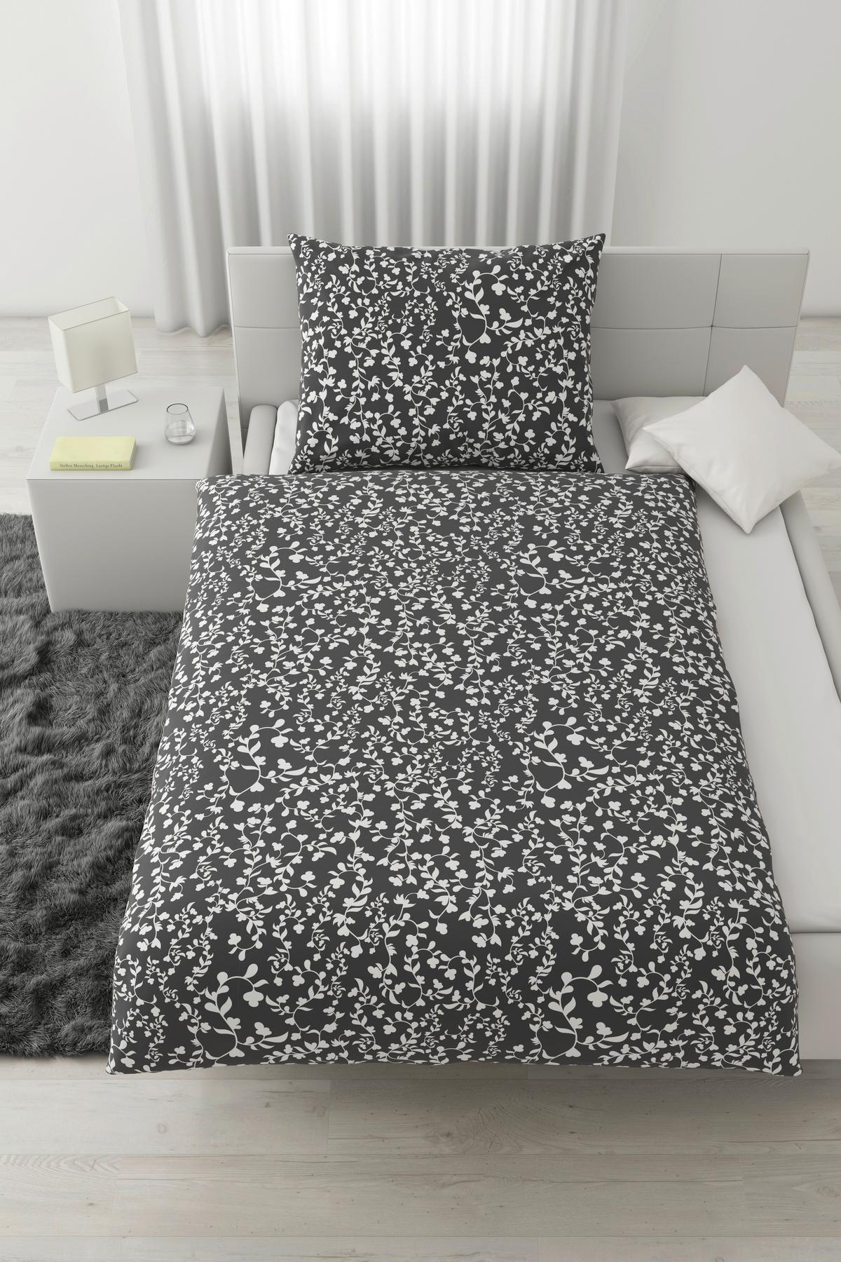 Bettwäsche Bio-Anna Design Weiß/Graphit ca. 140x200cm - Graphitfarben/Weiß, Natur, Textil (140/200cm) - ecoTree