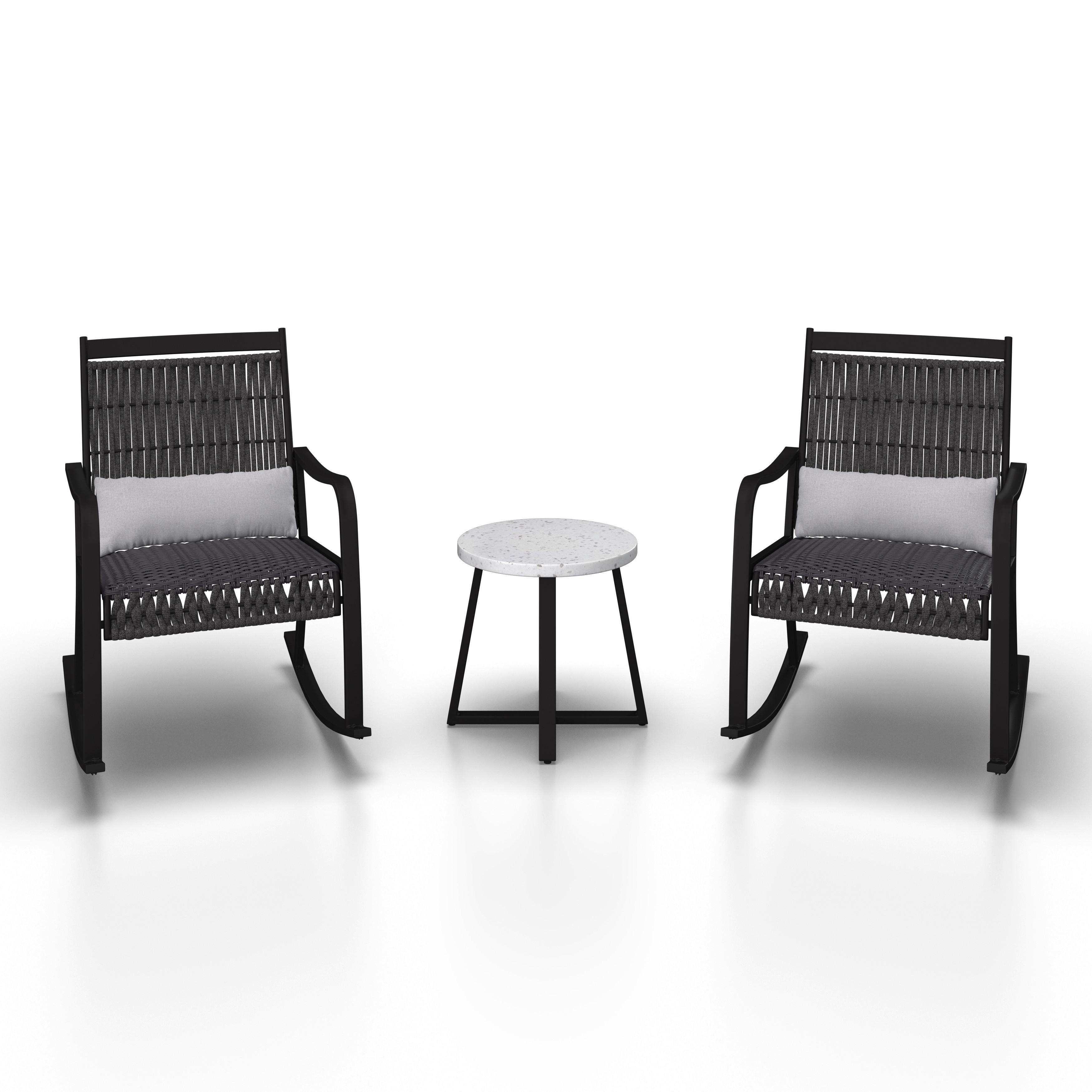 Balkonset Mathilda Hellgrau Outdoorstoff/Metall +Abdeckung - Hellgrau/Schwarz, MODERN, Kunststoff/Textil - Bessagi Garden