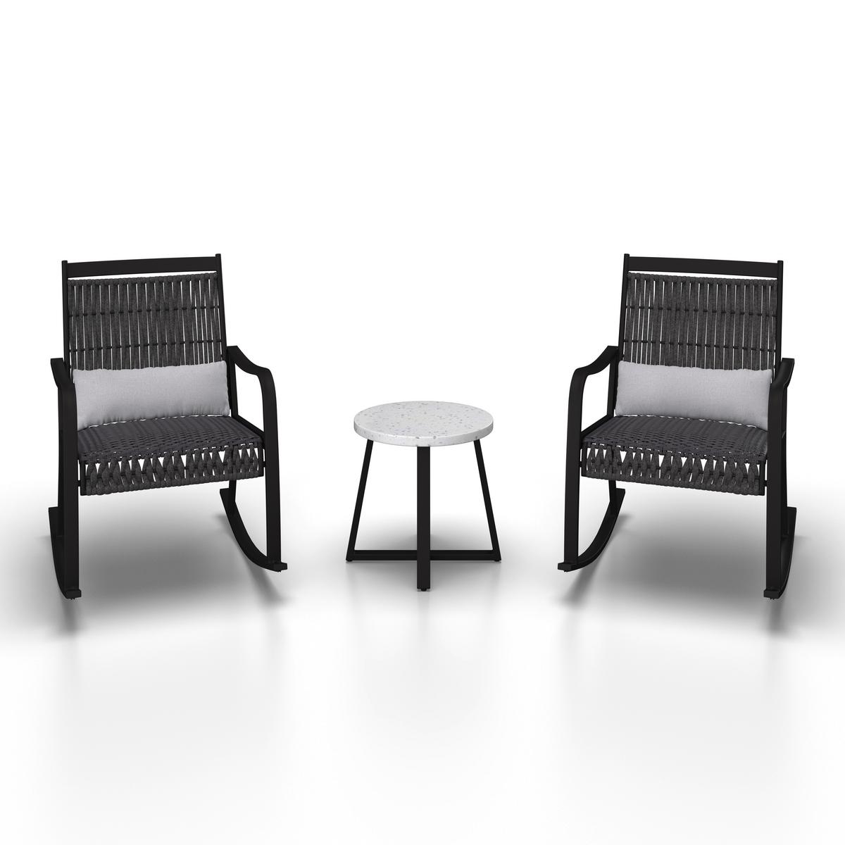 Balkonset Mathilda Hellgrau Outdoorstoff/Metall +Abdeckung - Hellgrau/Schwarz, MODERN, Kunststoff/Textil - Bessagi Garden