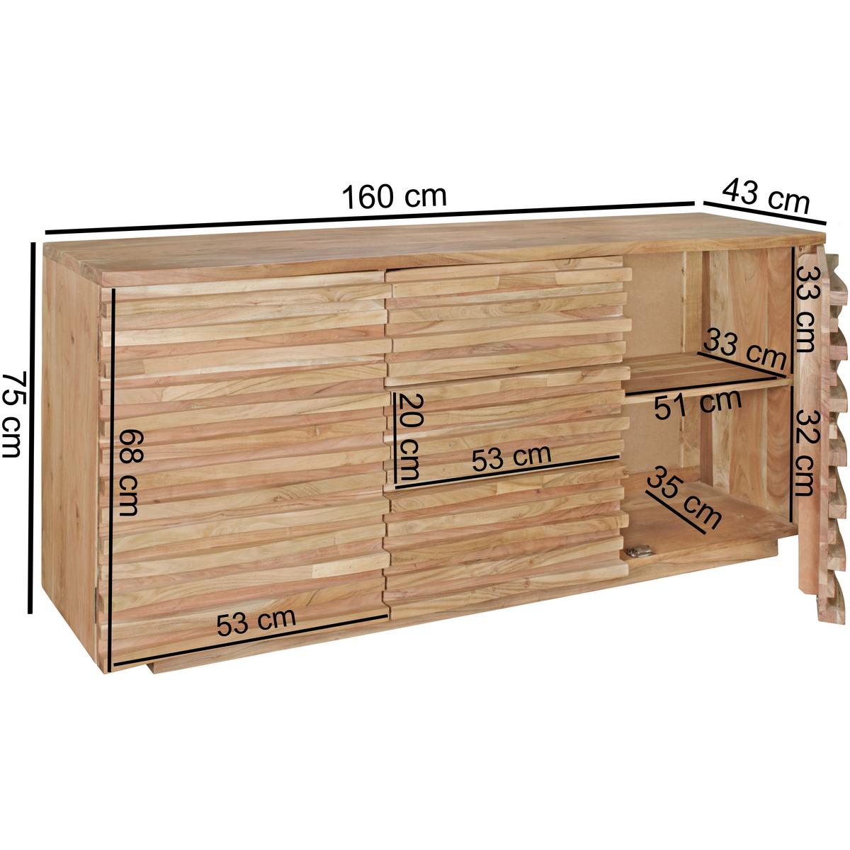 Komoda Boha, Pravi Les - barve akacije, Design, les (160/75/43cm) - MID.YOU