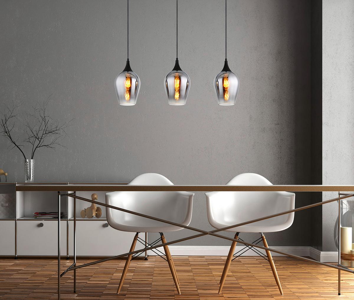 HÄNGELEUCHTE 155520-3HS LAVUS - Schwarz, Design, Glas/Metall (83/18/120cm) - Globo