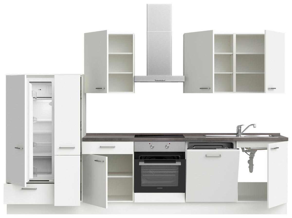 Küchenblock Touch Low m. Geräten Weiß - Schieferfarben/Edelstahlfarben, MODERN, Holzwerkstoff/Metall (330cm) - Nobilia