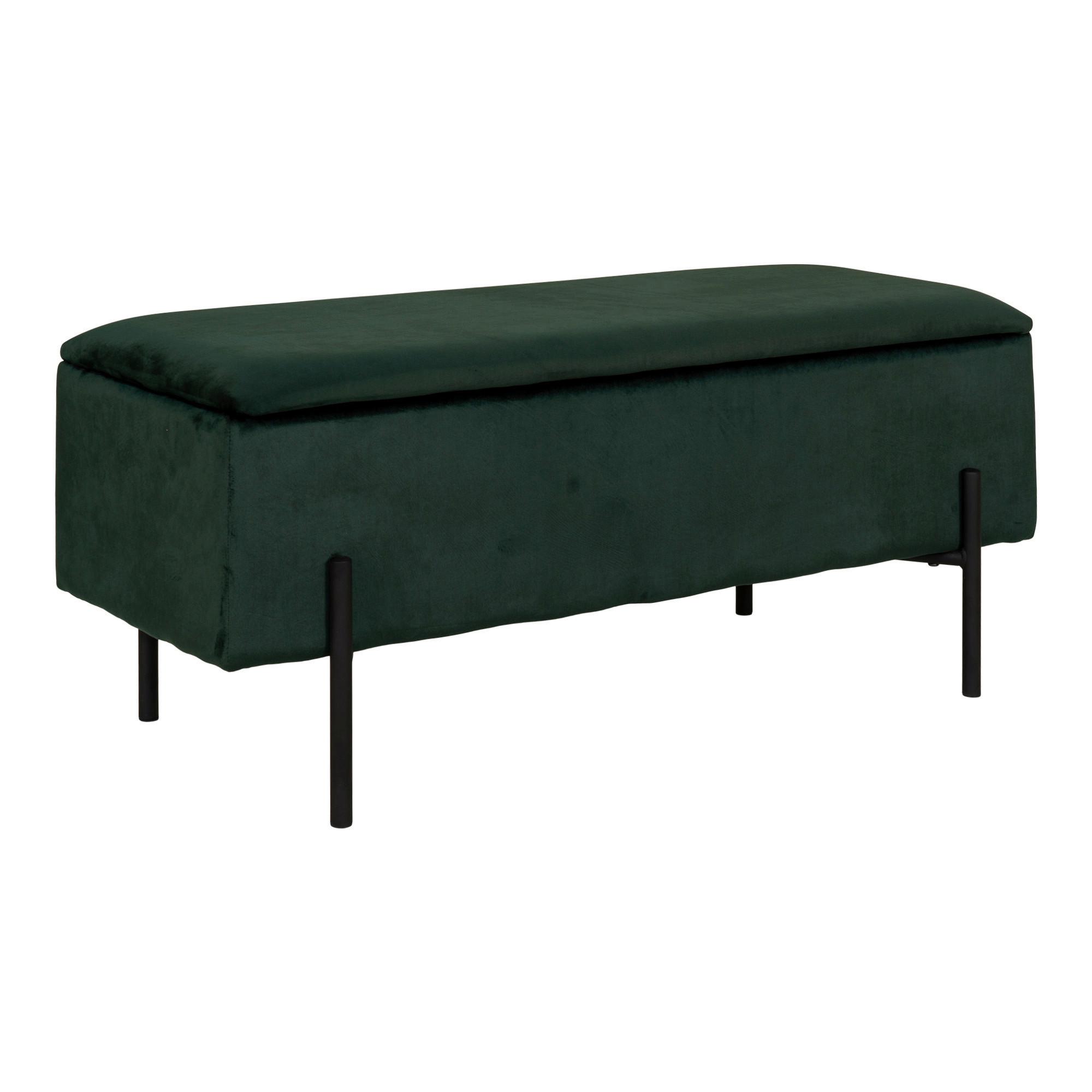 Truhenbank Watford Dunkelgrün - Dunkelgrün/Schwarz, Design, Textil/Metall (95/43/36,5cm) - MID.YOU