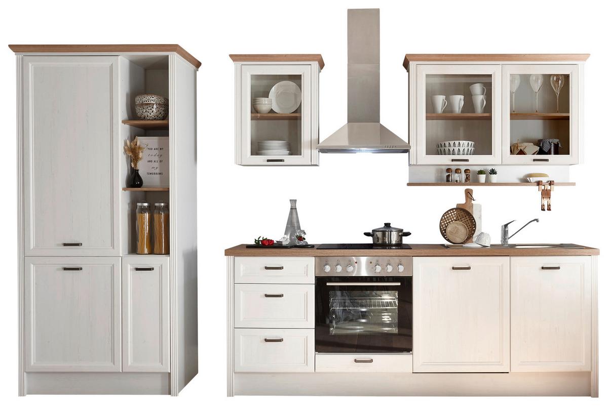 Küchenblock Jasmin mit Geräten ca. 235 cm Pinienfarben/Eiche - Anthrazit/Eiche Artisan, ROMANTIK / LANDHAUS, Holzwerkstoff/Metall (235-104/217/217/60/61cm) - P & B