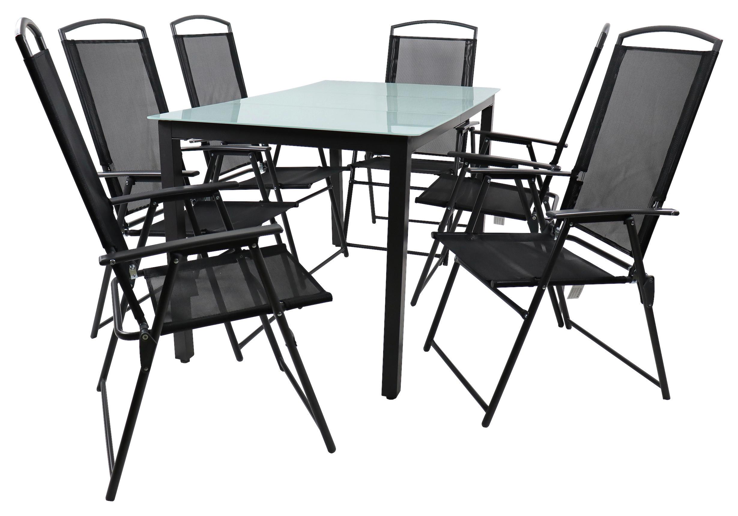 Gartentischgruppe Anthrazit 7-teilig - Anthrazit, Basics, Glas/Textil (140/80/73cm) - Gardenson